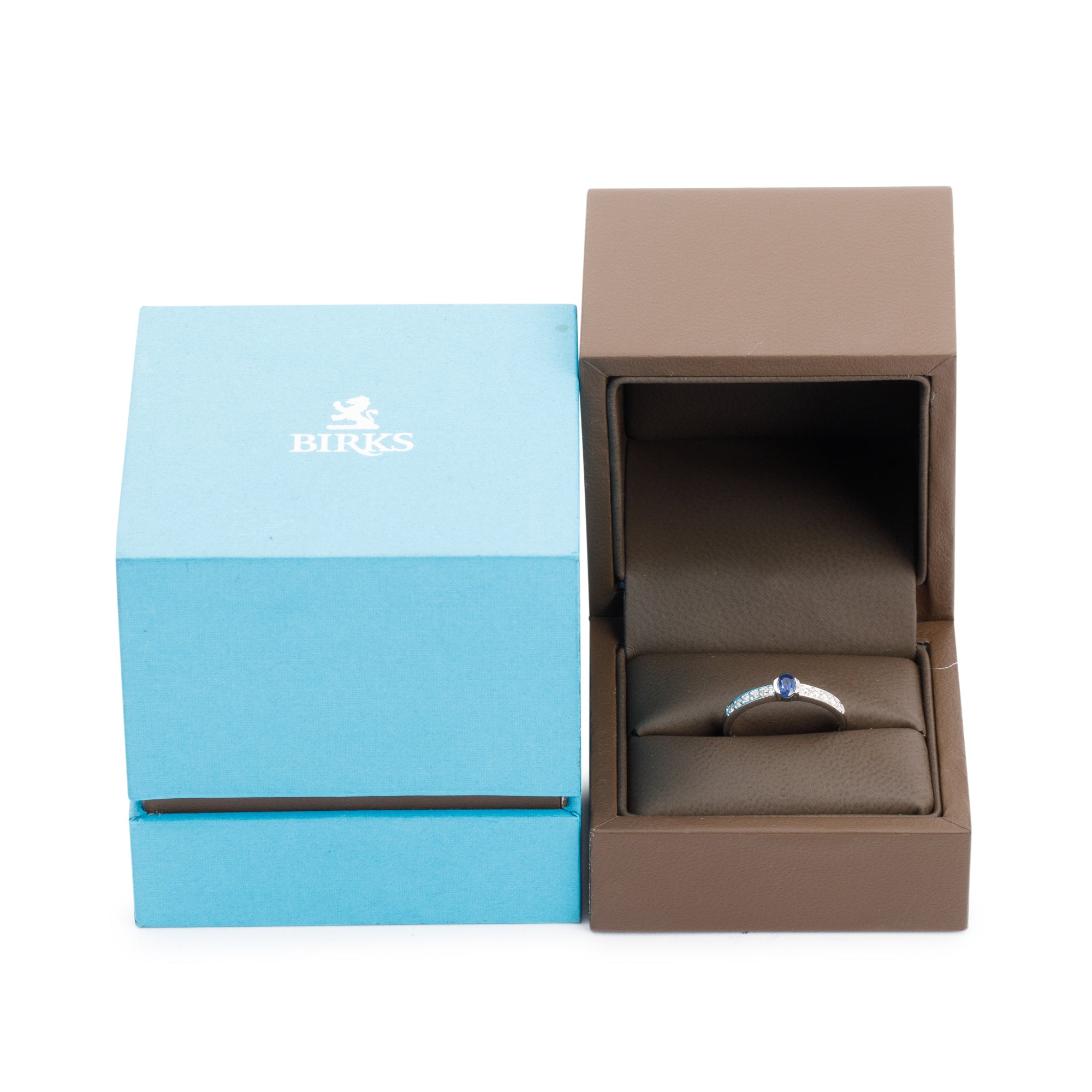 Birks 18k White Gold Sapphire & Diamond Ring w/ Box
