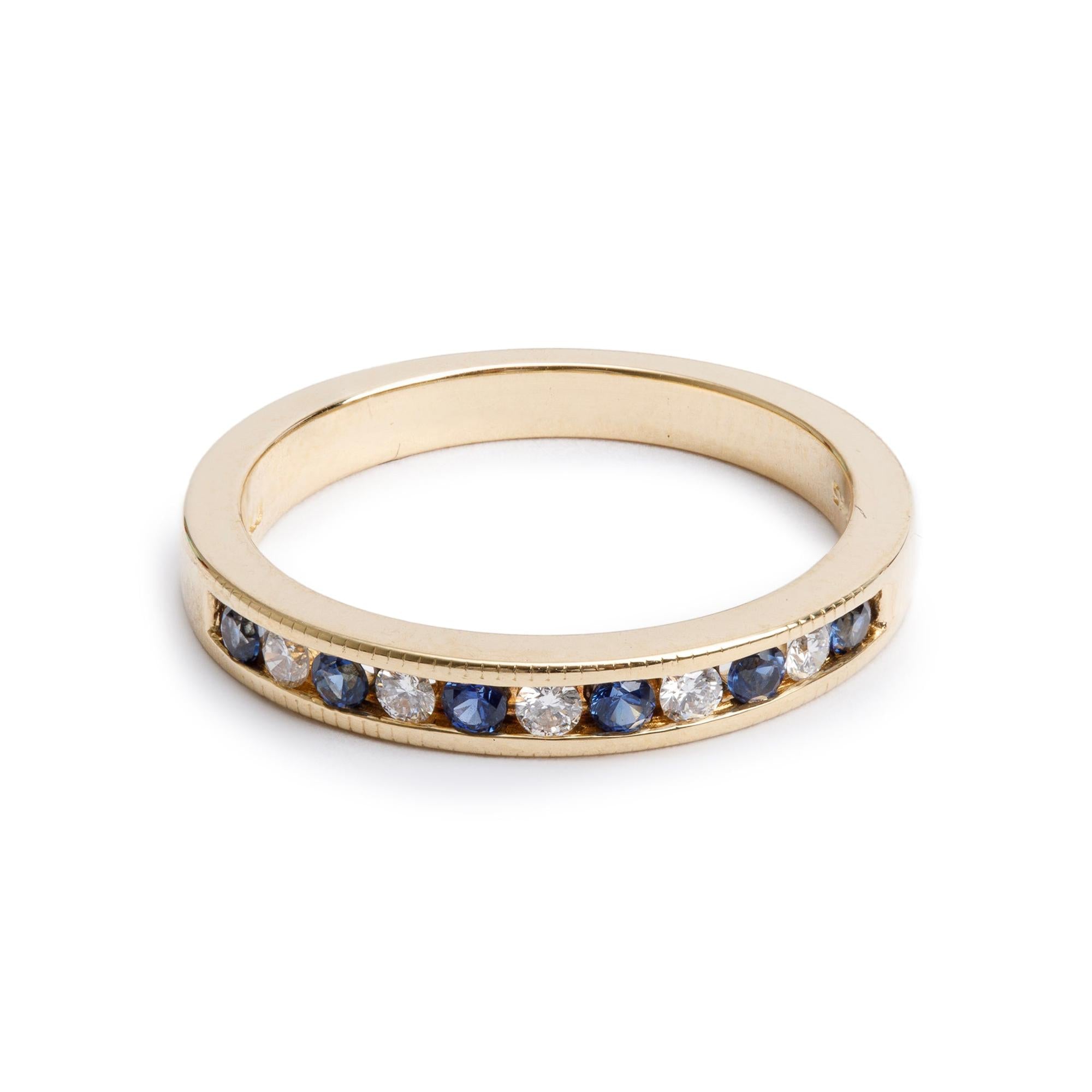 Birks 18k Yellow Gold Blu Sapphires & Diamond Ring, Size 5.25