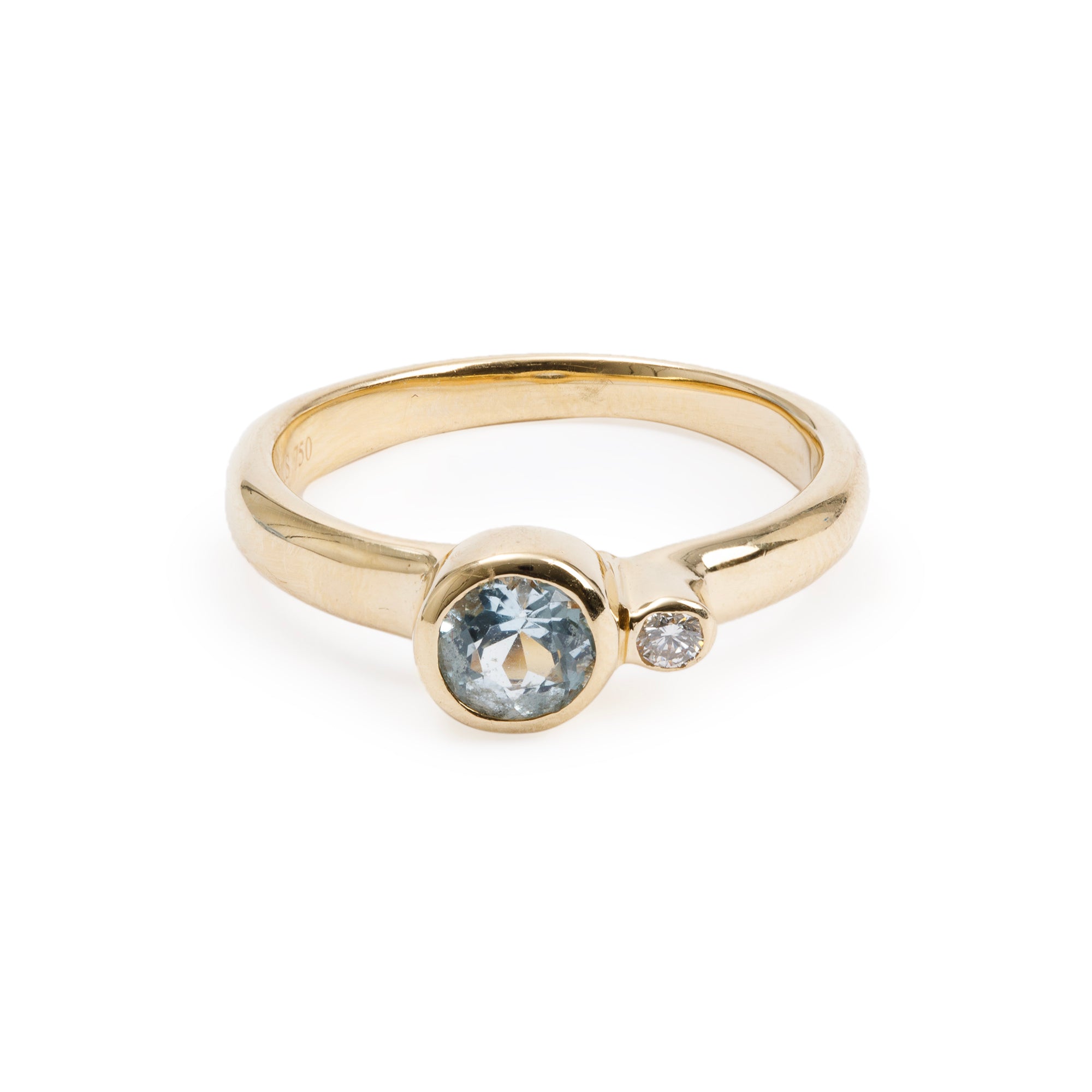 Birks 18k Yellow Gold Blue Topaz & Diamond Ring, Size 6.5