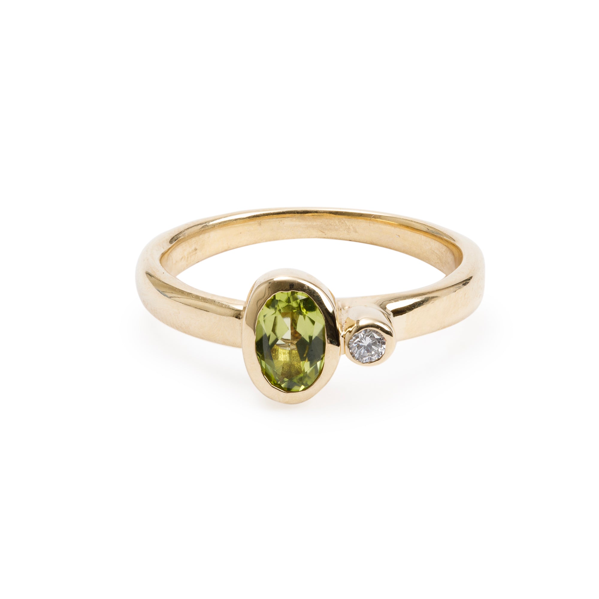 Birks 18k Yellow Gold Peridot & Diamond Ring, Size 6.5
