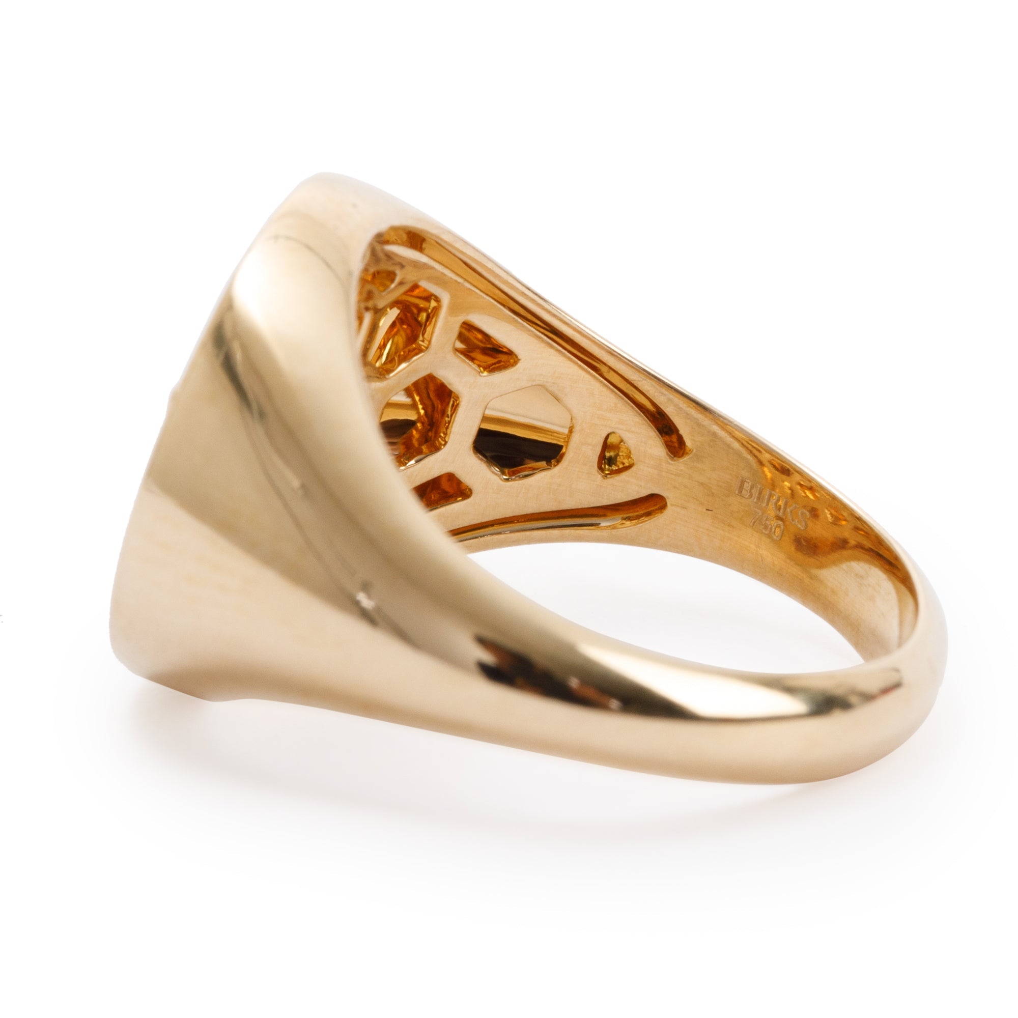 Birks 18k Yellow Gold Teal Enamel & Diamond Bee Chic Signet Ring, Size 7 w/ Box