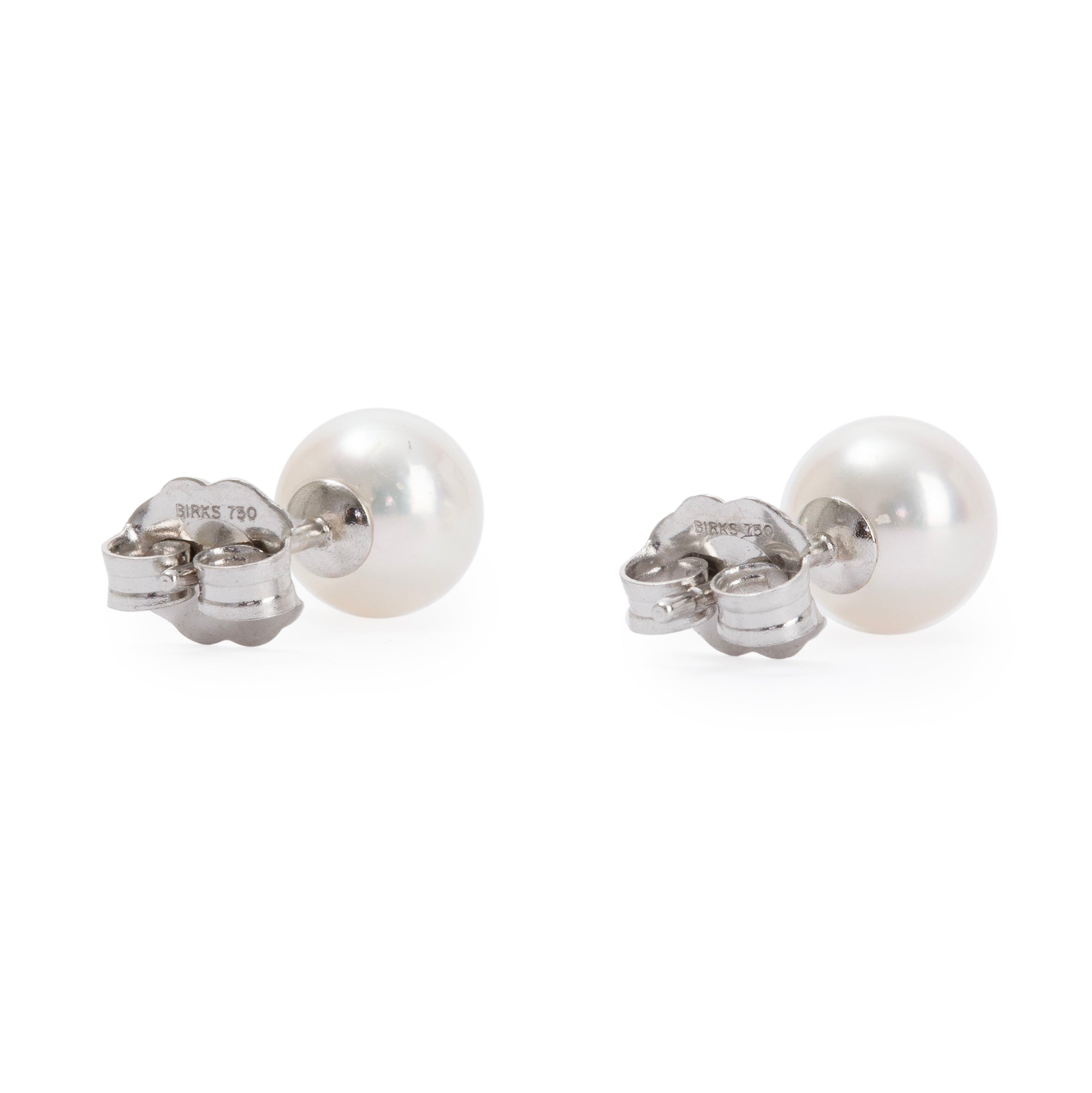 Birks Essential 18k White Gold 5.5-6 MM Akoya Pearl Stud Earrings w/ Box