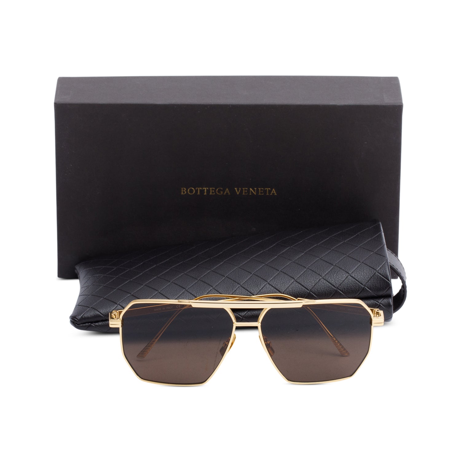Bottega Veneta BV1012S Gold Tone Metal Aviator Sunglasses w/ Box & Case