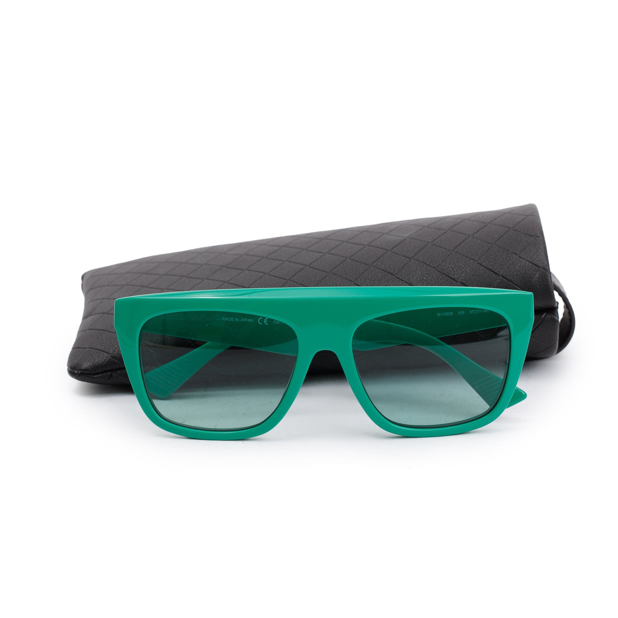 Bottega Veneta BV1060S Green Acetate Sharp Square Sunglasses w/ Case