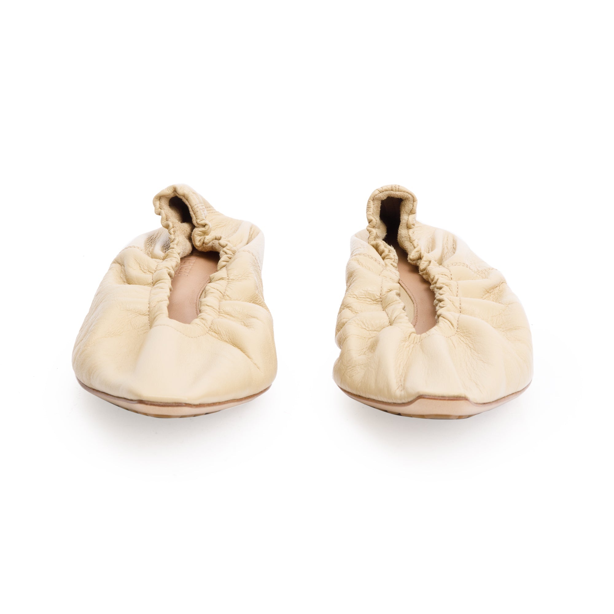 Bottega Veneta Beige Crush Nappa Leather Ballerina Flats, Size 38 w/ Box