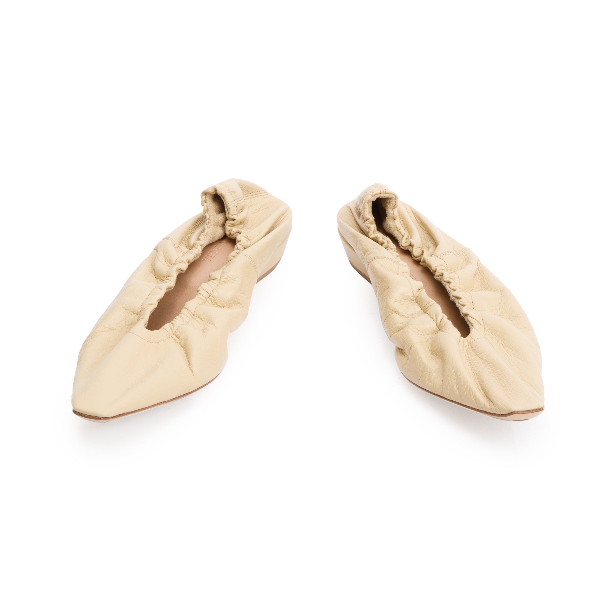 Bottega Veneta Beige Crush Nappa Leather Ballerina Flats, Size 38 w/ Box