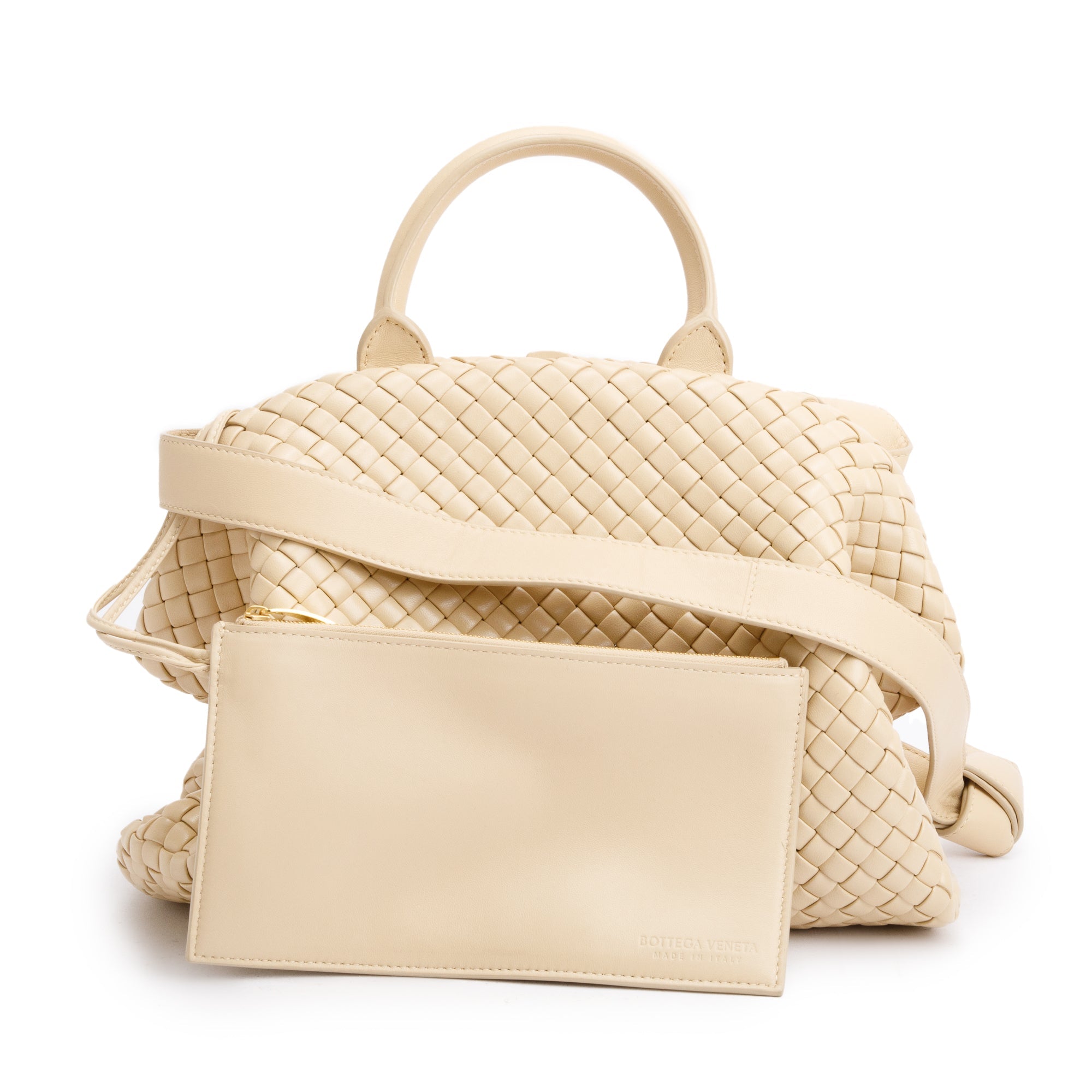 Bottega Veneta Beige Intrecciato Weave Padded Medium The Handle Bag w/ Pouch