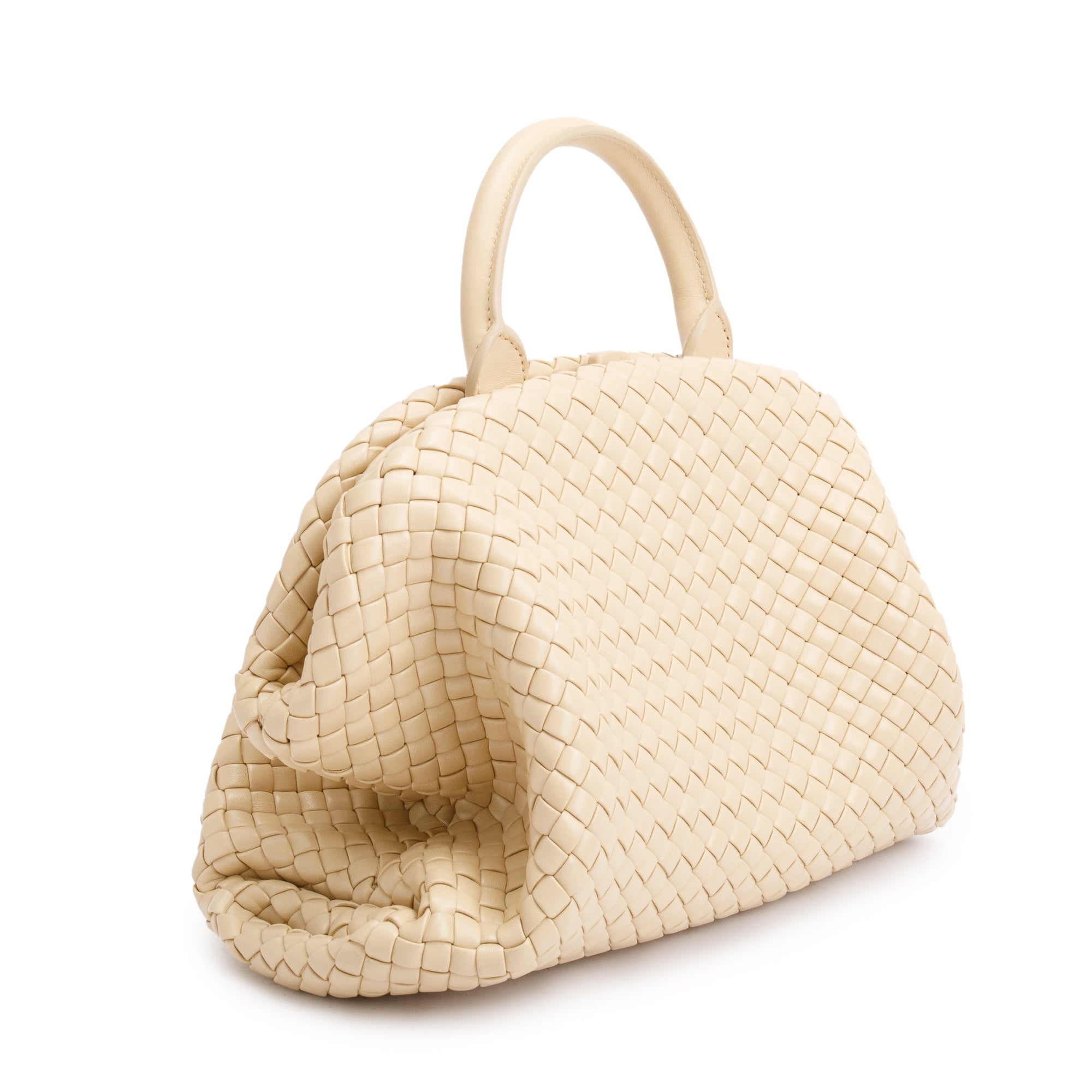 Bottega Veneta Beige Intrecciato Weave Padded Medium The Handle Bag w/ Pouch