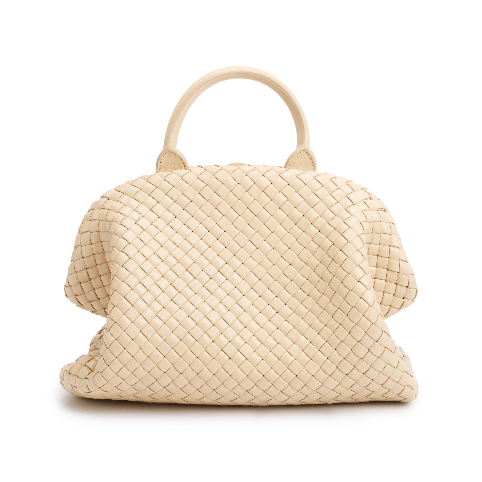Bottega Veneta Beige Intrecciato Weave Padded Medium The Handle Bag w/ Pouch
