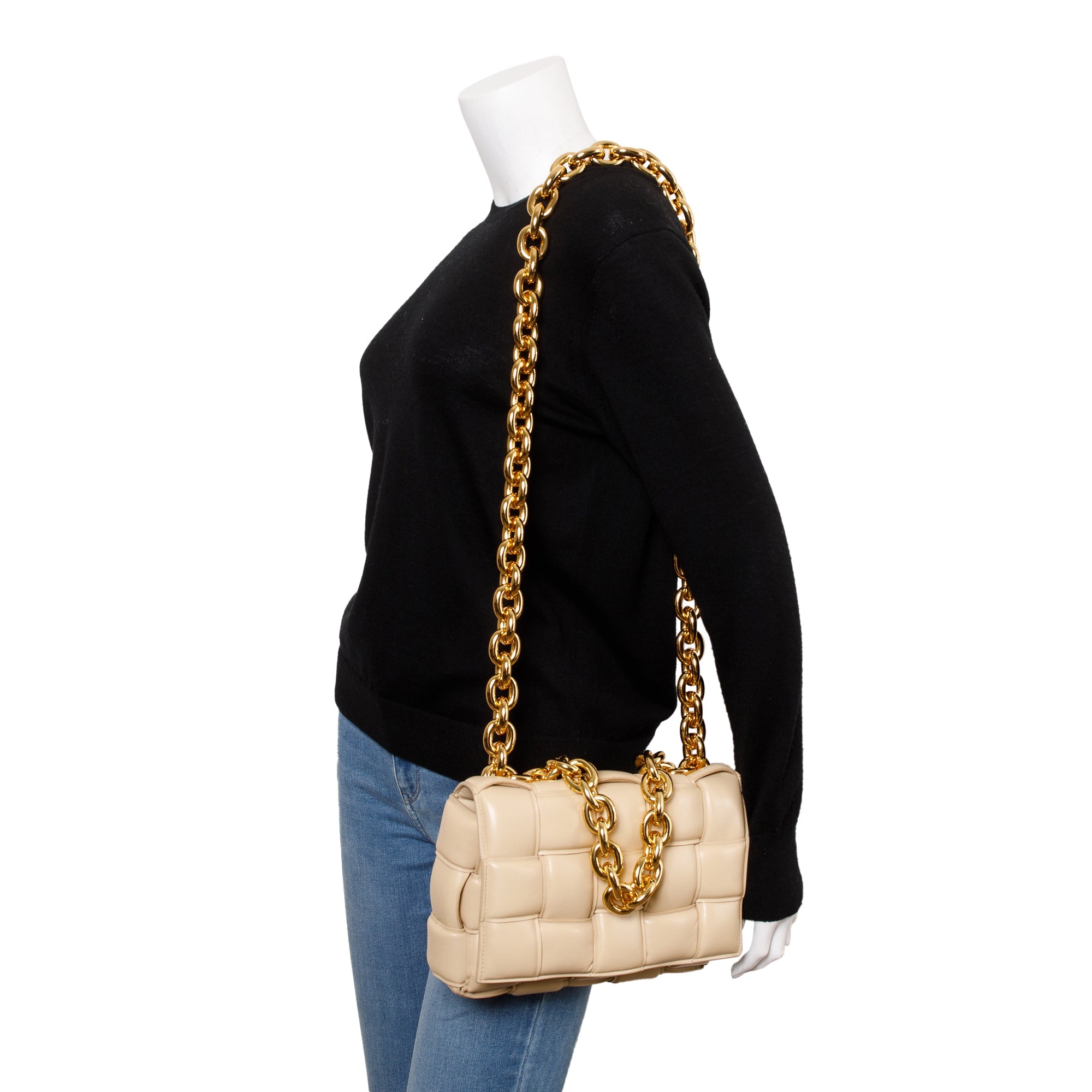 Bottega Veneta Beige Nappa Intrecciato Padded Chain Cassette Bag