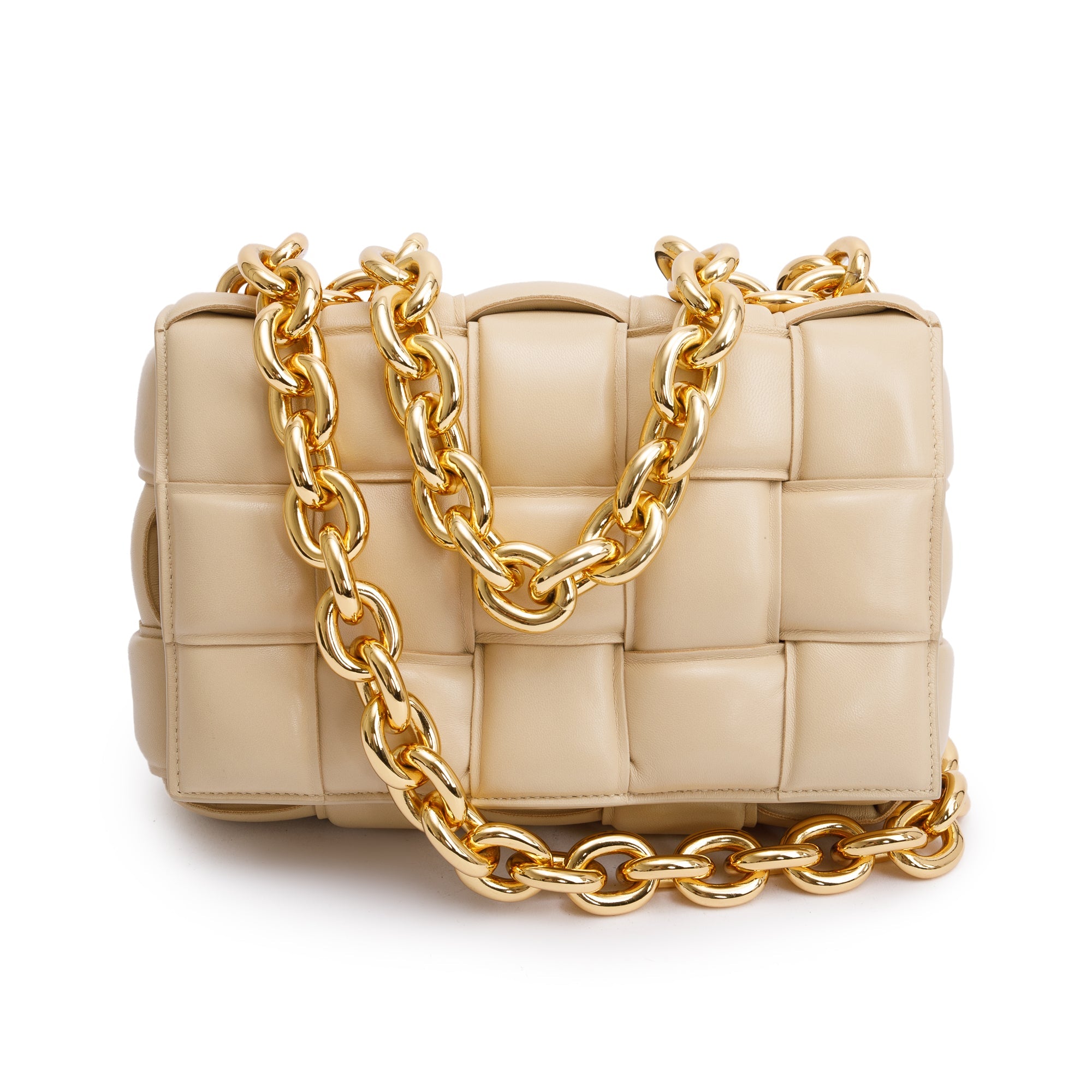 Bottega Veneta Beige Nappa Intrecciato Padded Chain Cassette Bag