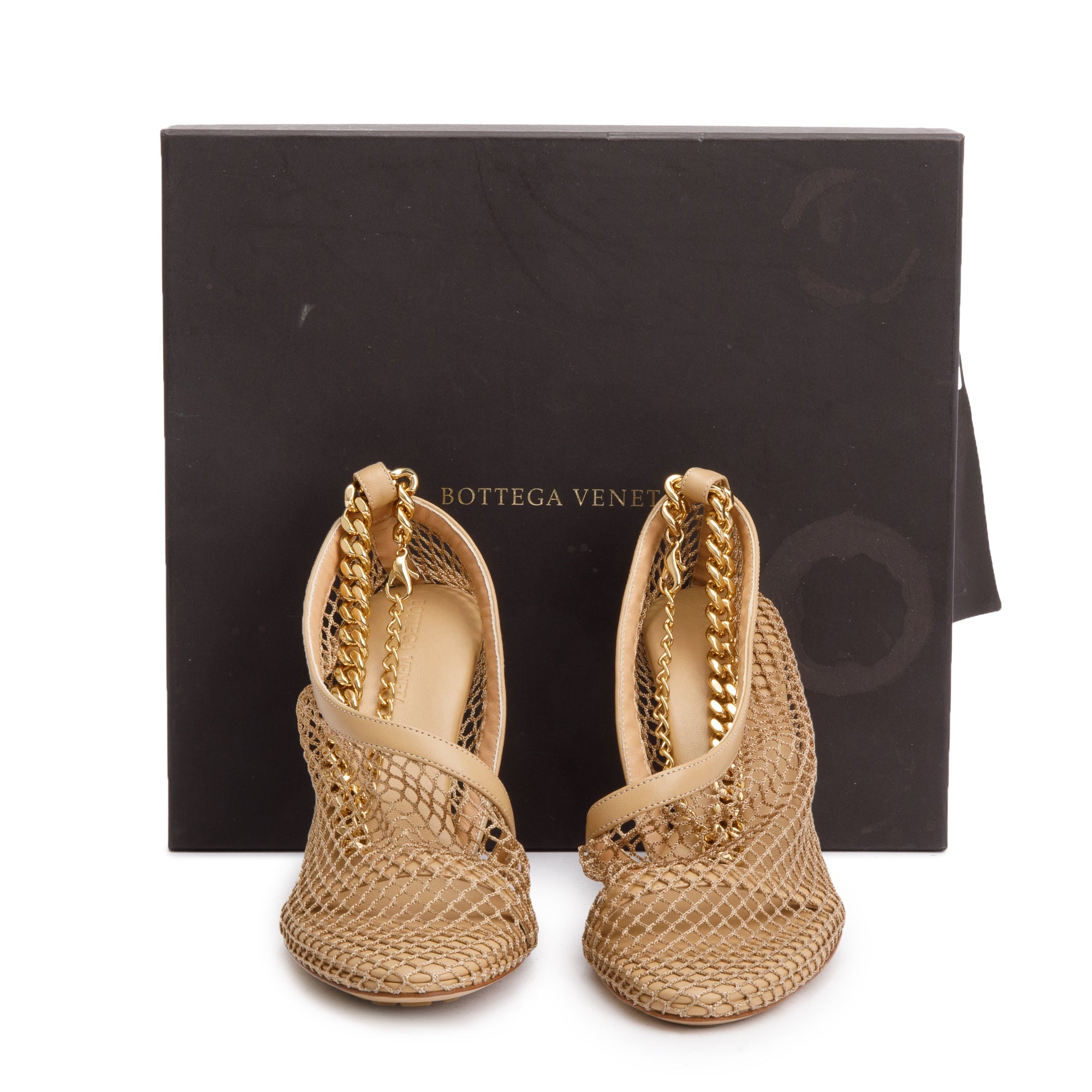 Bottega Veneta Beige Nappa Mesh Chunky Chain Link Pumps, Size 37.5 w/ Box
