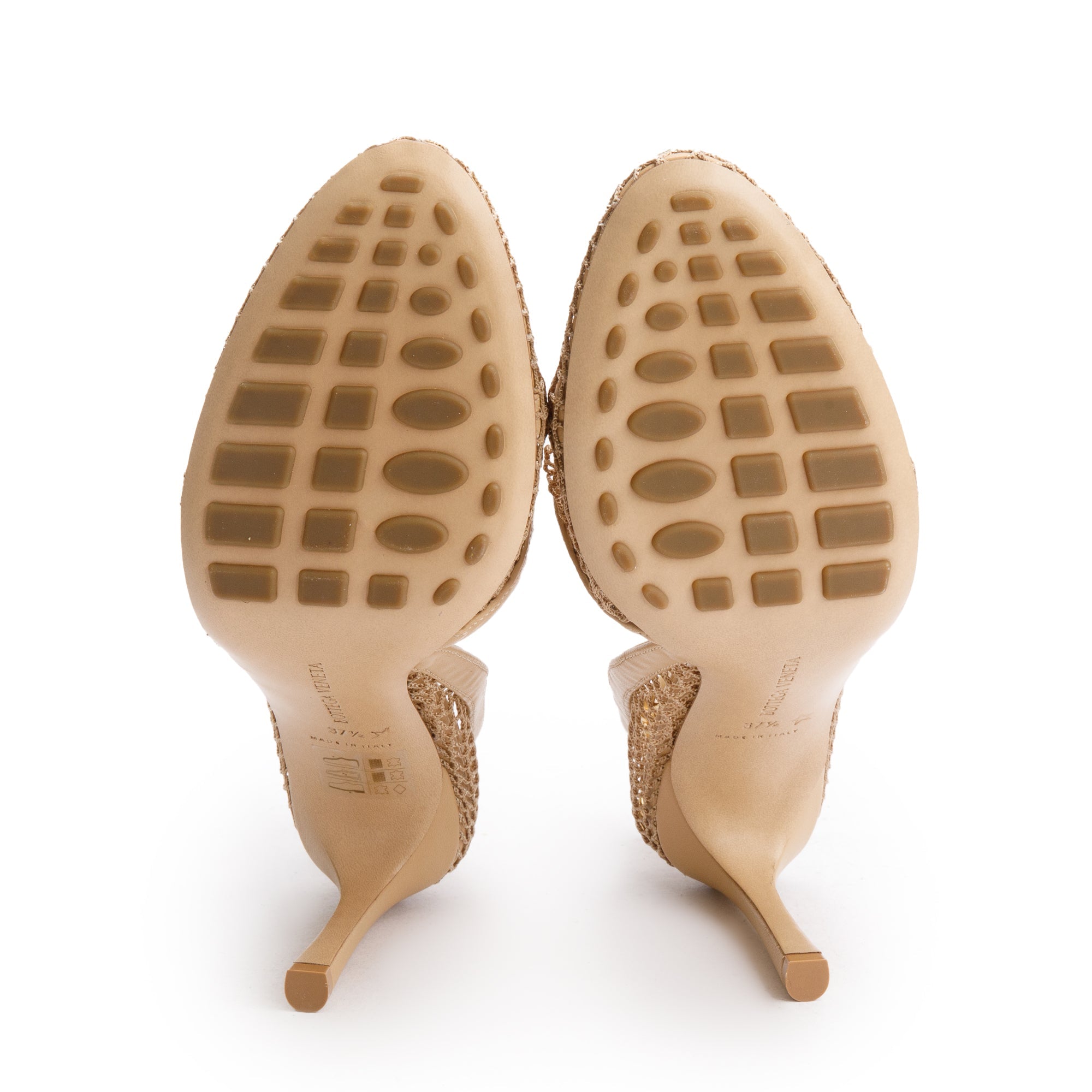 Bottega Veneta Beige Nappa Mesh Chunky Chain Link Pumps, Size 37.5 w/ Box