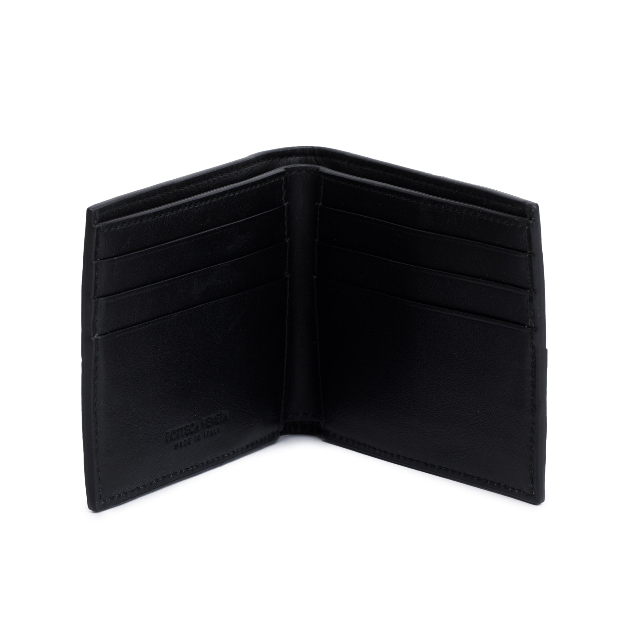 Bottega Veneta Black Intrecciato Leather Cassette Bi-Fold Wallet