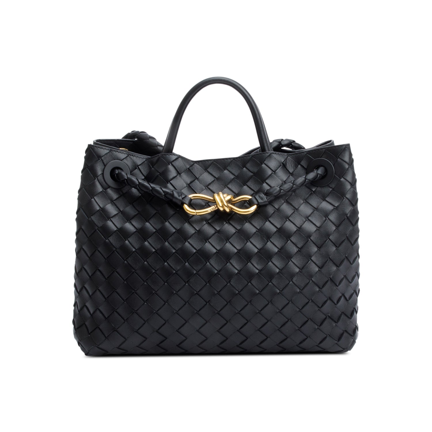 Bottega Veneta Black Intrecciato Leather Medium Andiamo Bag