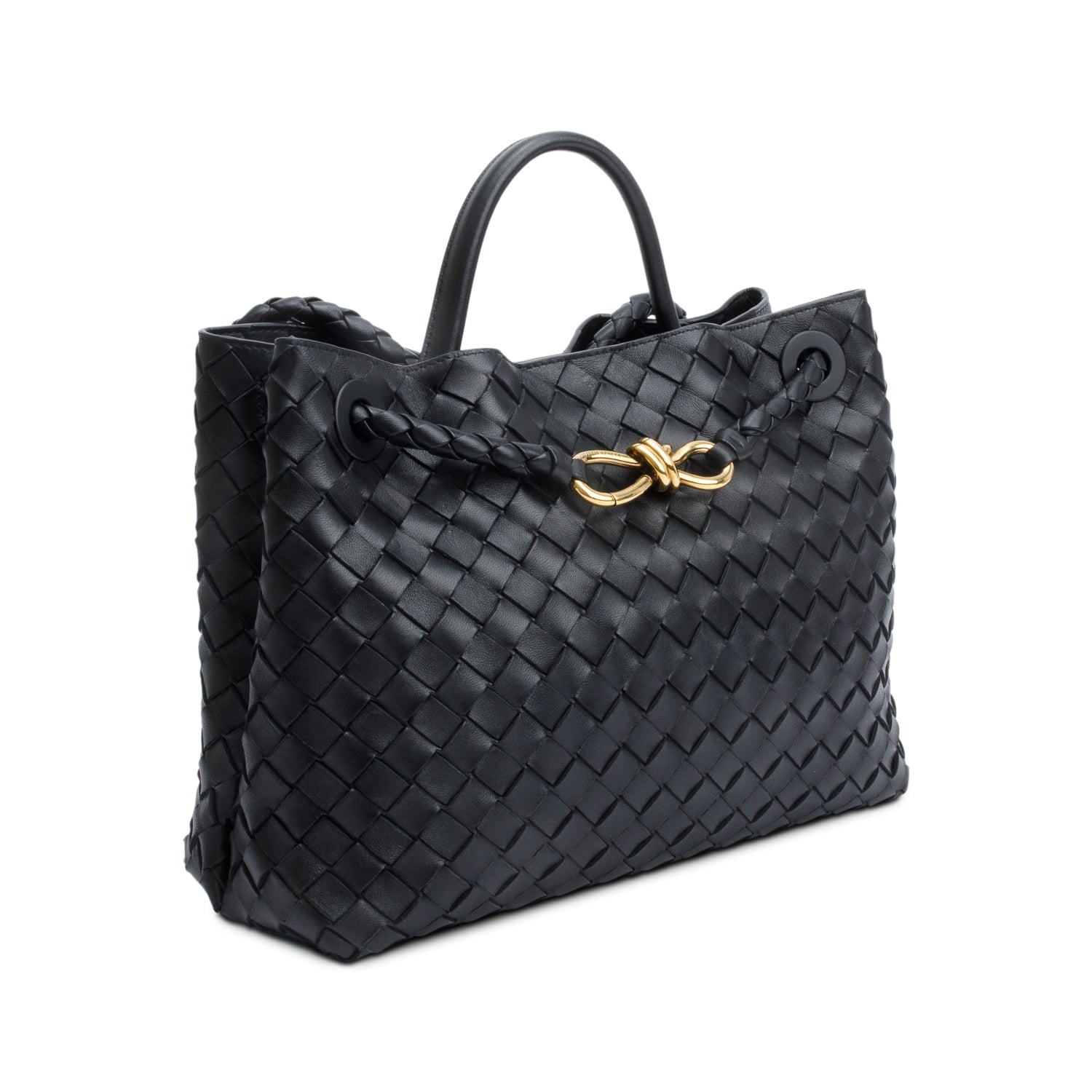 Bottega Veneta Black Intrecciato Leather Medium Andiamo Bag