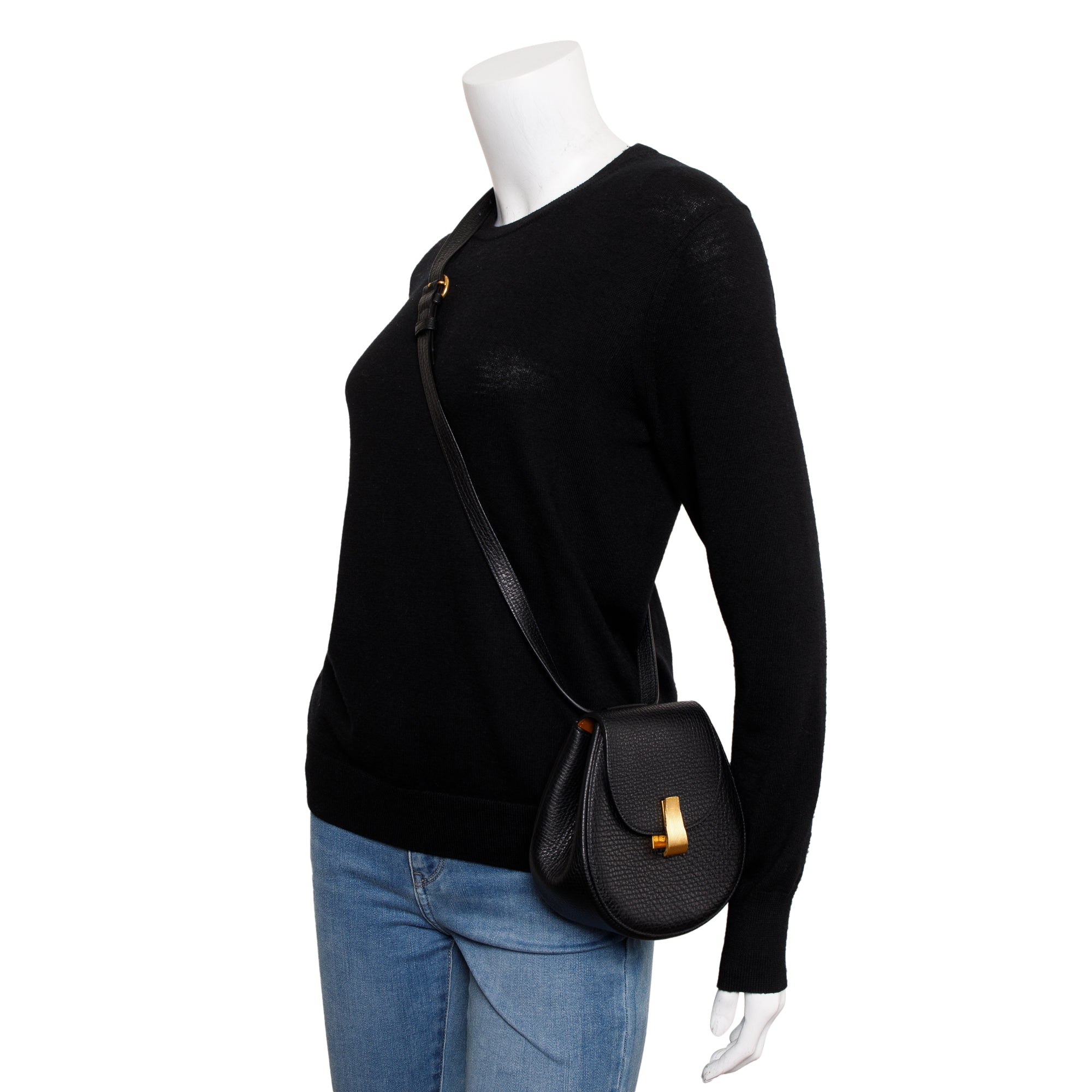 Bottega Veneta Black Leather Palmellato Crossbody Belt Bag