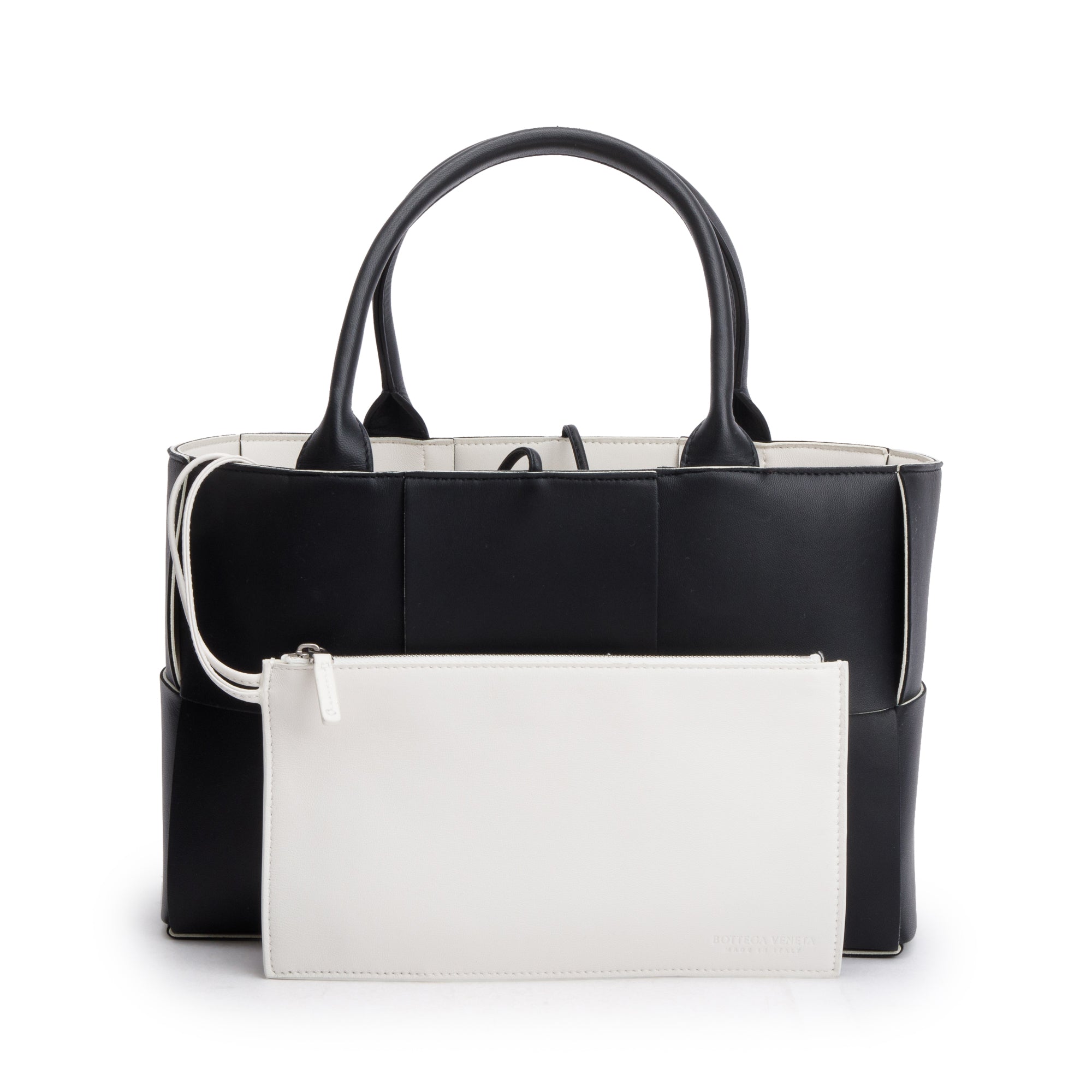 Bottega Veneta Black Maxi Intrecciato Leather Small Arco Tote w/ Pouch