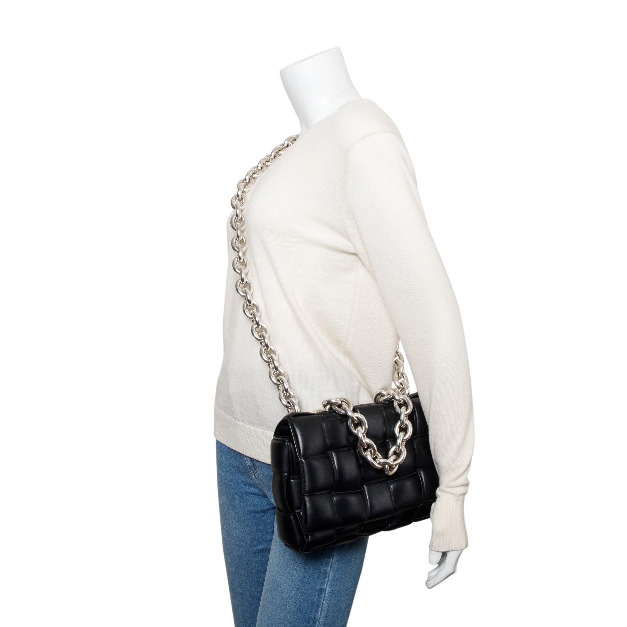 Bottega Veneta Black Nappa Intrecciato Padded Chain Cassette Bag