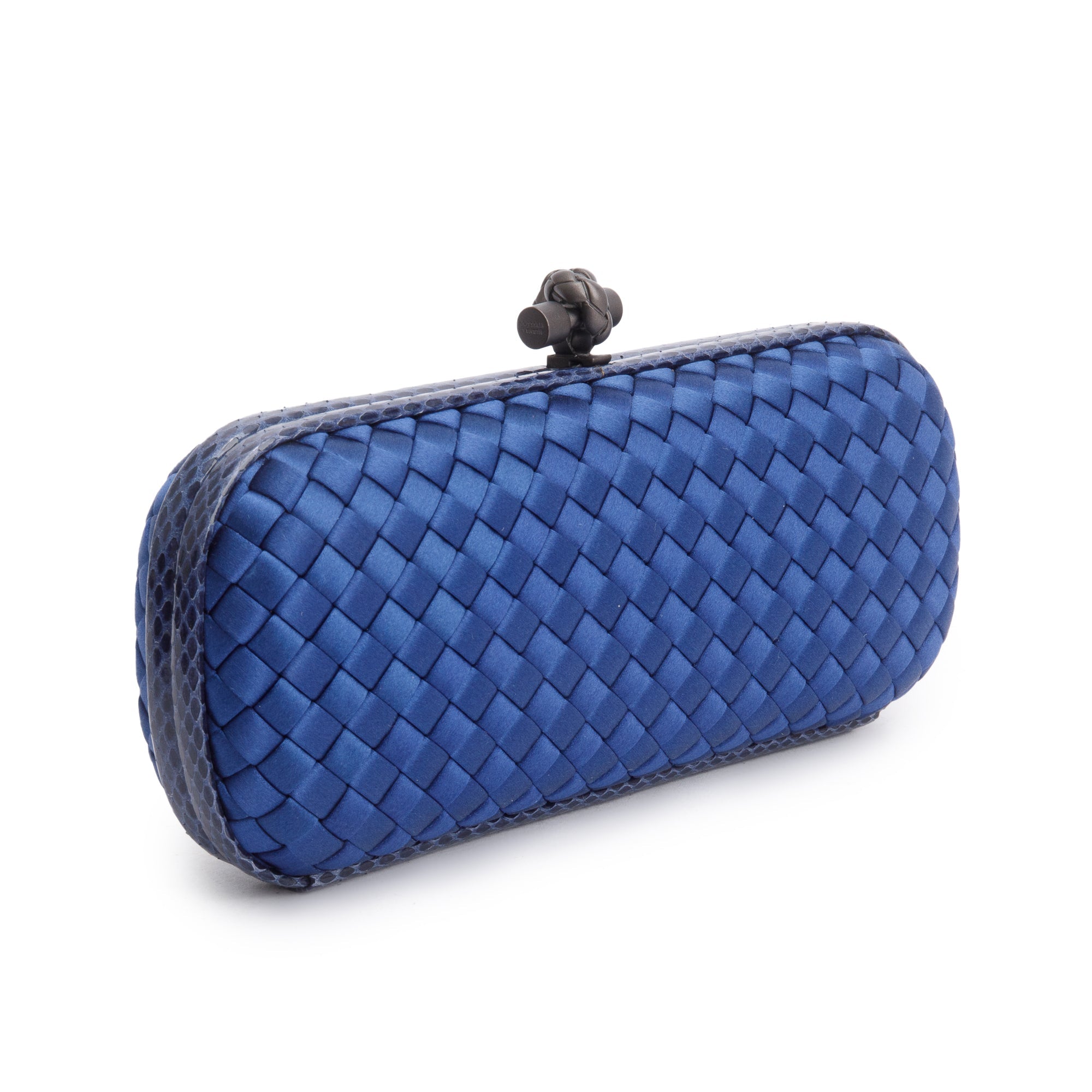 Bottega Veneta Blue Ayers-Trimmed Intrecciato Stretch Knot Clutch