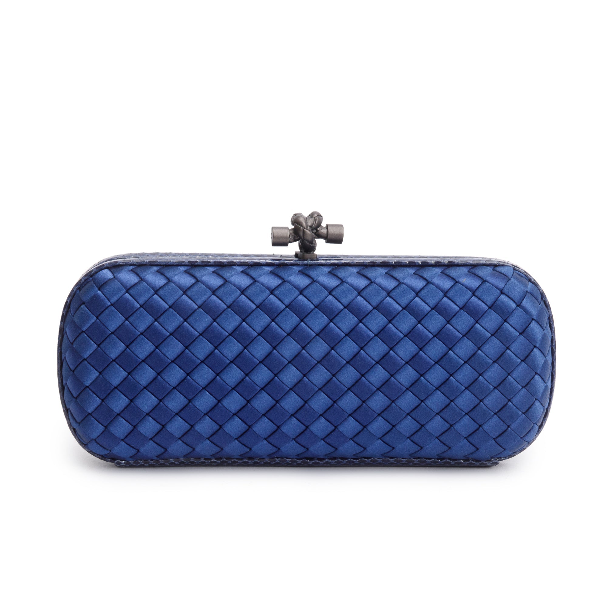 Bottega Veneta Blue Ayers-Trimmed Intrecciato Stretch Knot Clutch