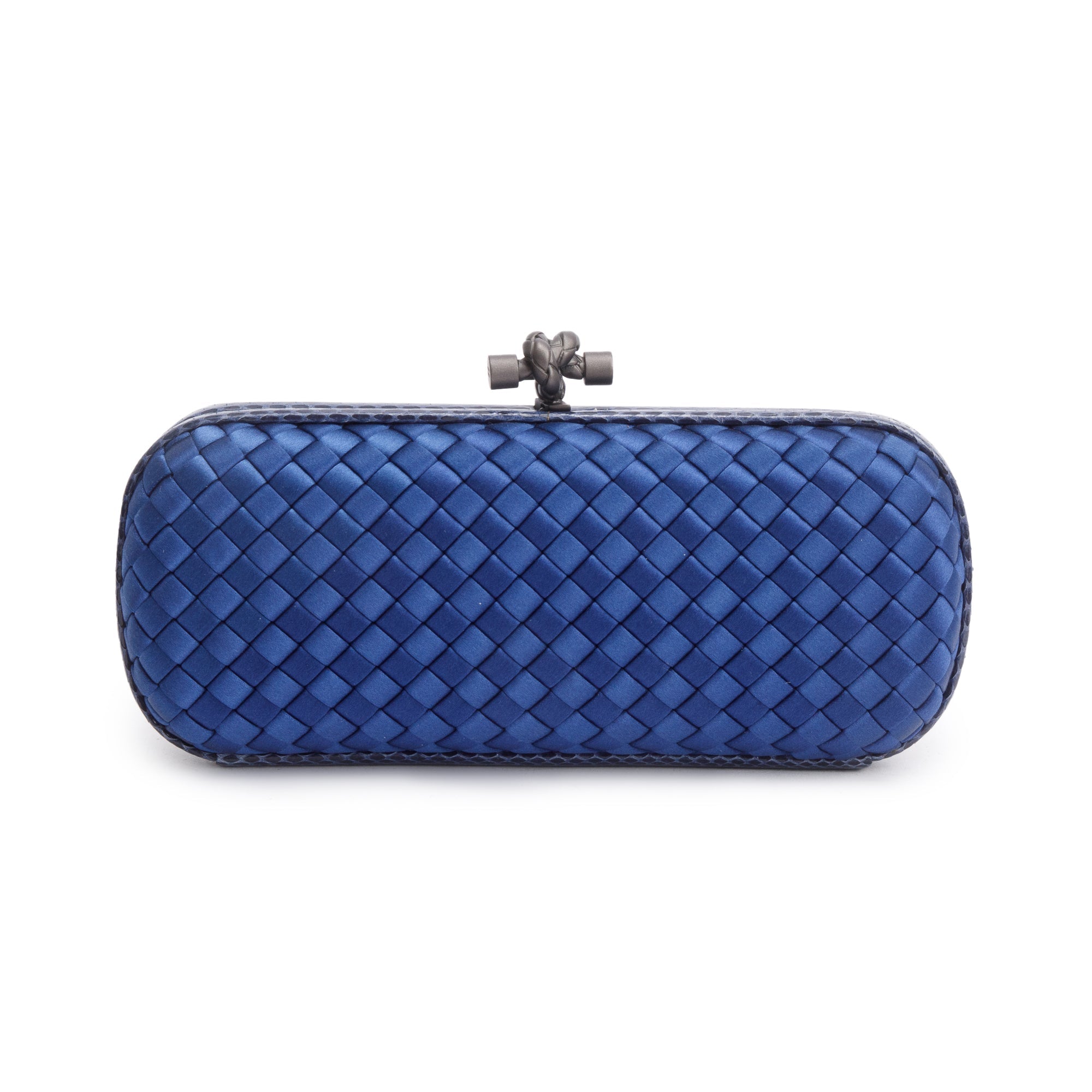 Bottega Veneta Blue Ayers-Trimmed Intrecciato Stretch Knot Clutch