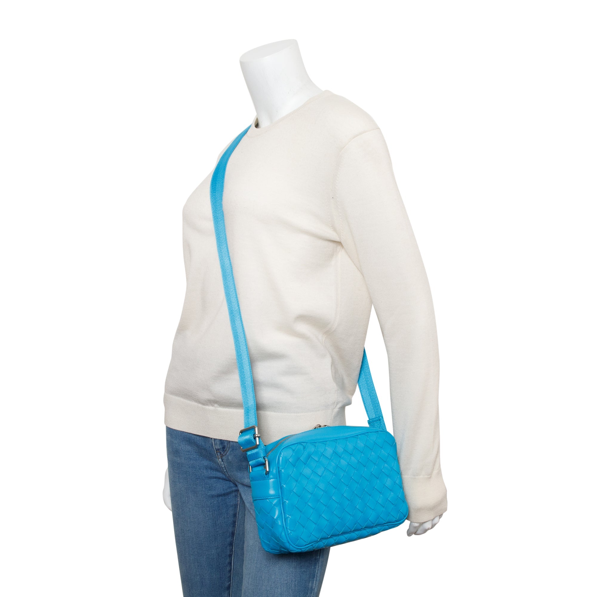 Bottega Veneta Blue Intrecciato Leather Camera Bag