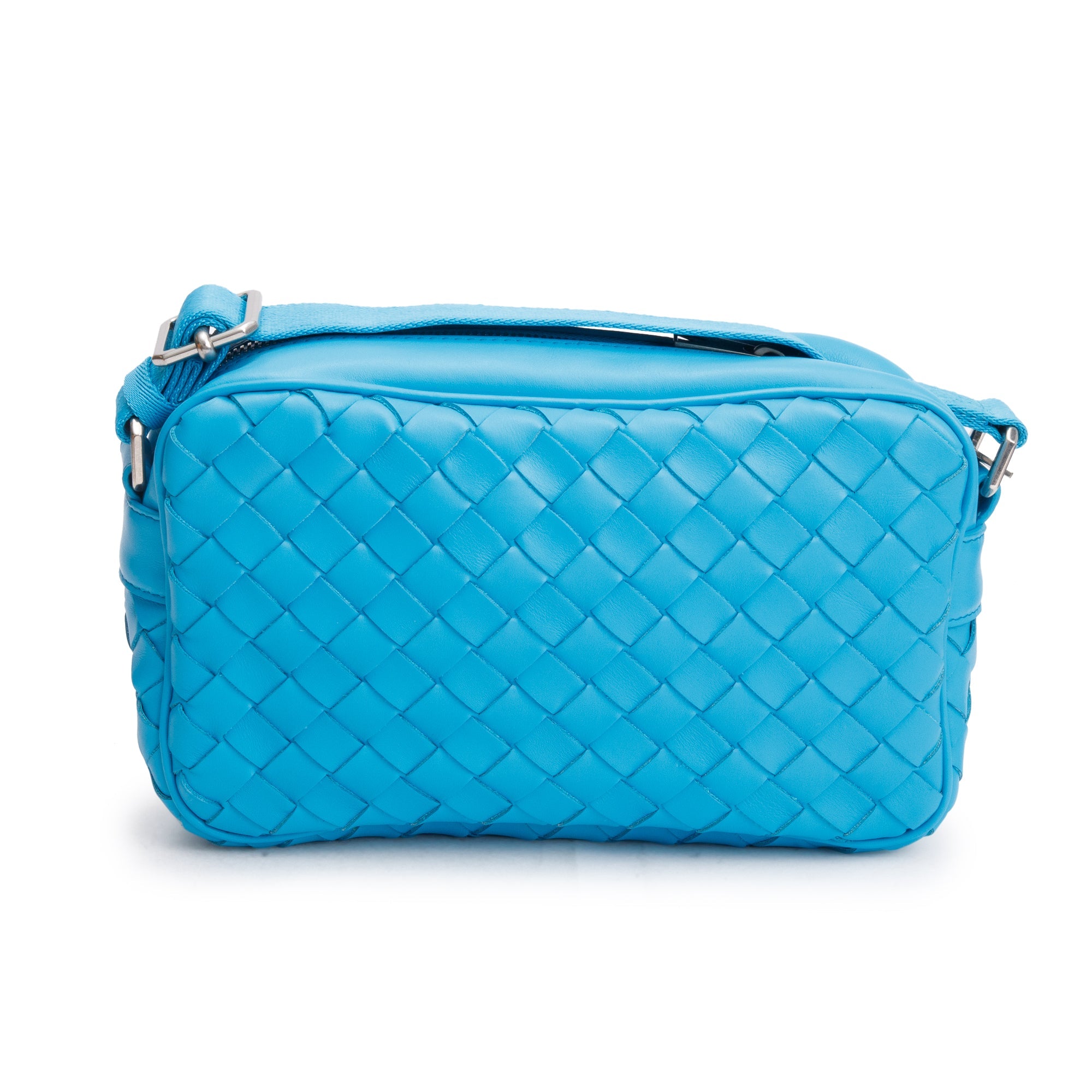 Bottega Veneta Blue Intrecciato Leather Camera Bag