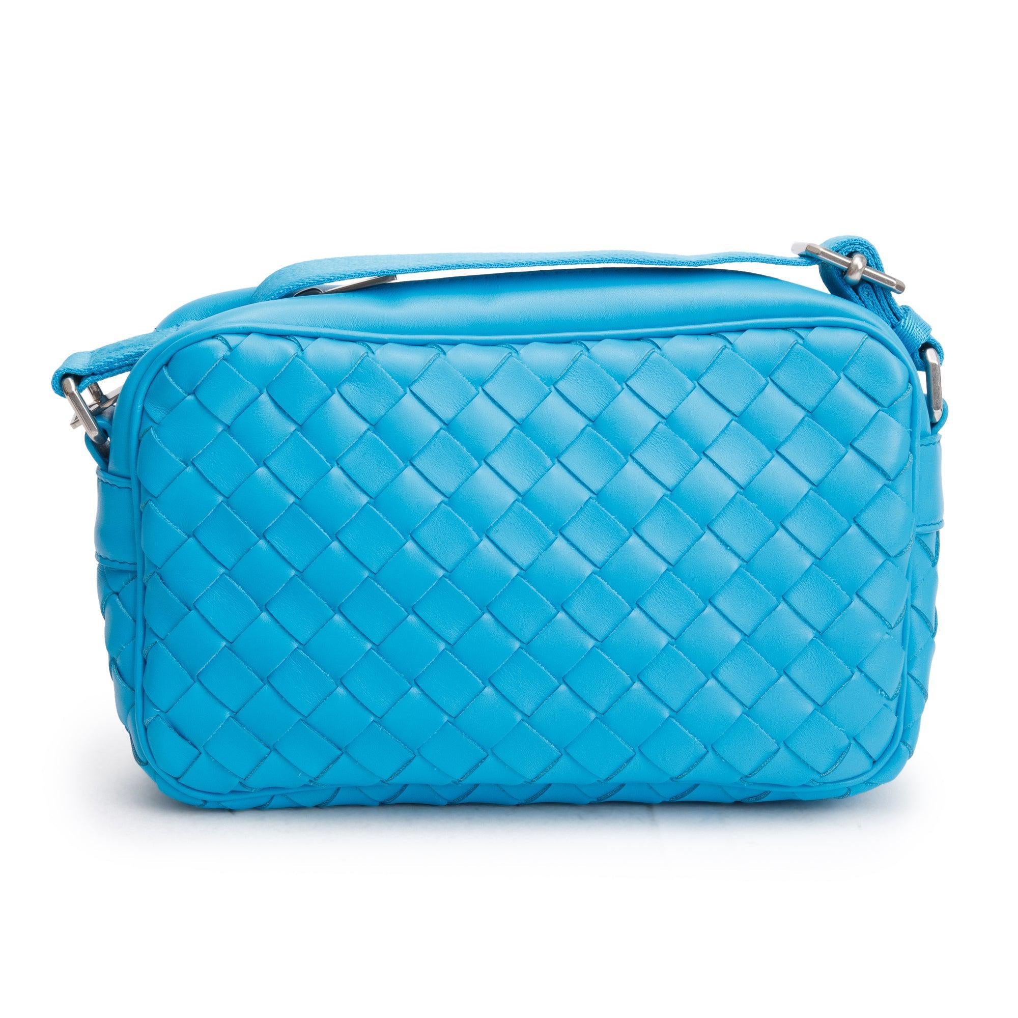 Bottega Veneta Blue Intrecciato Leather Camera Bag