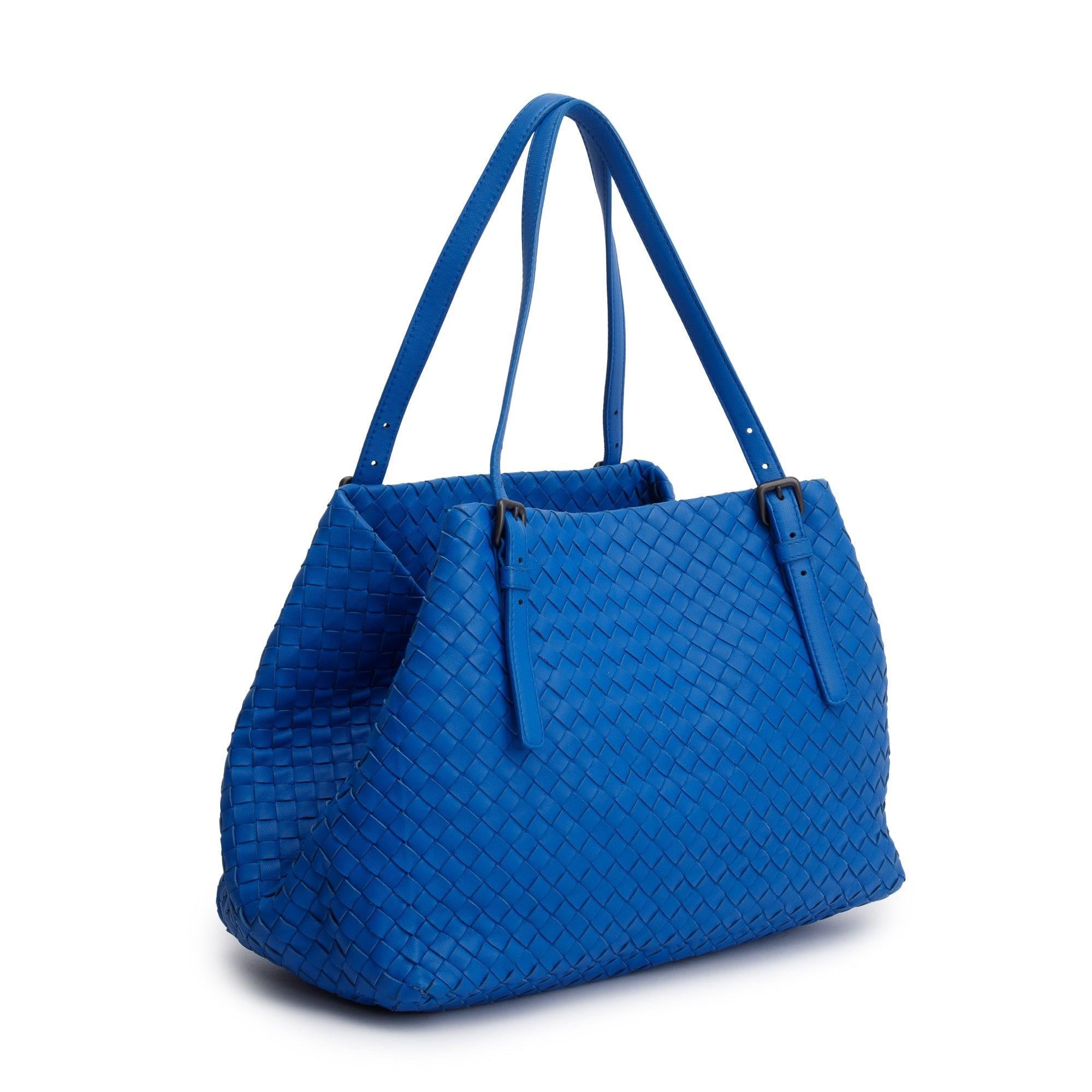 Bottega Veneta Blue Intrecciato Leather Medium Cesta Tote