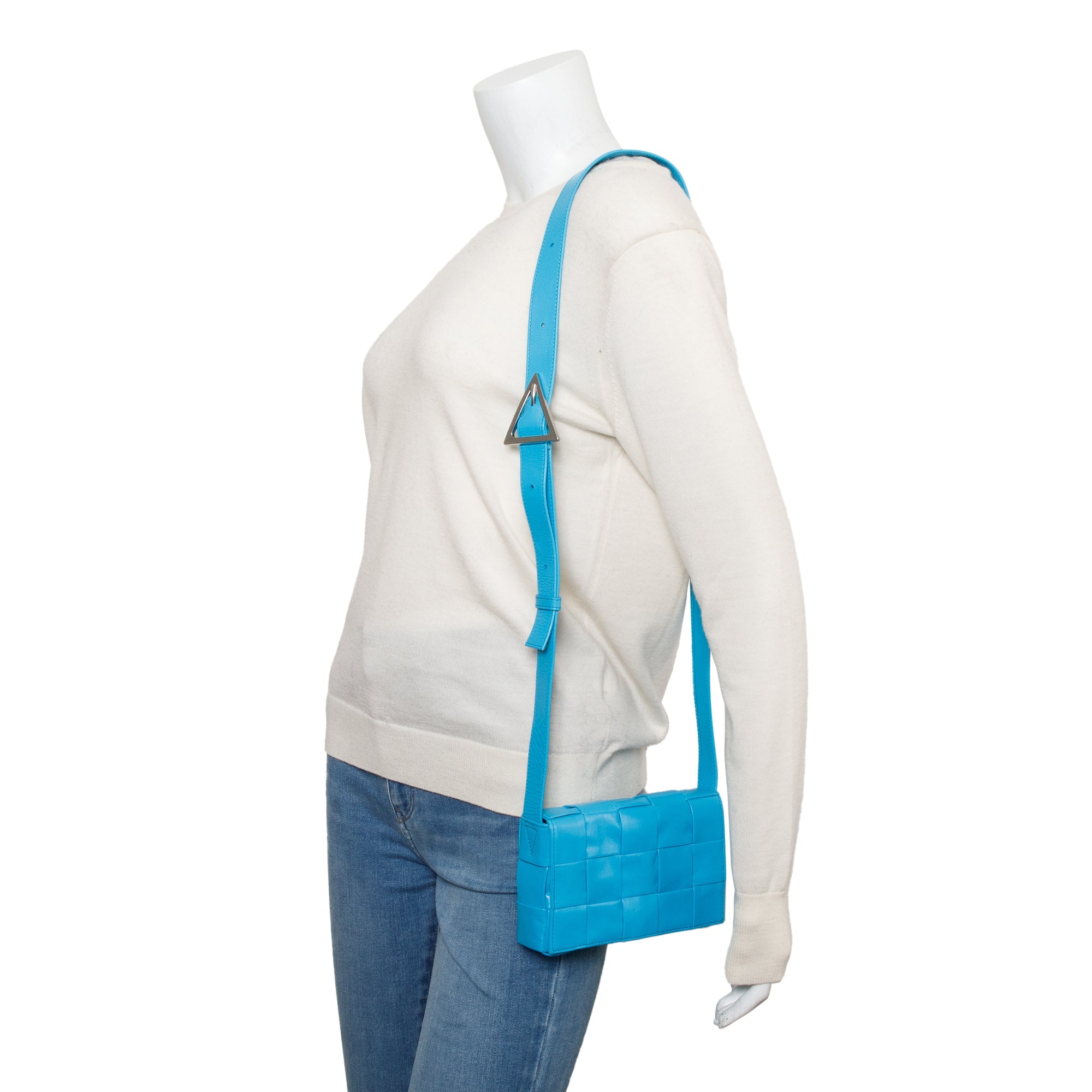 Bottega Veneta Blue Leather Intrecciato Small Cassette Bag