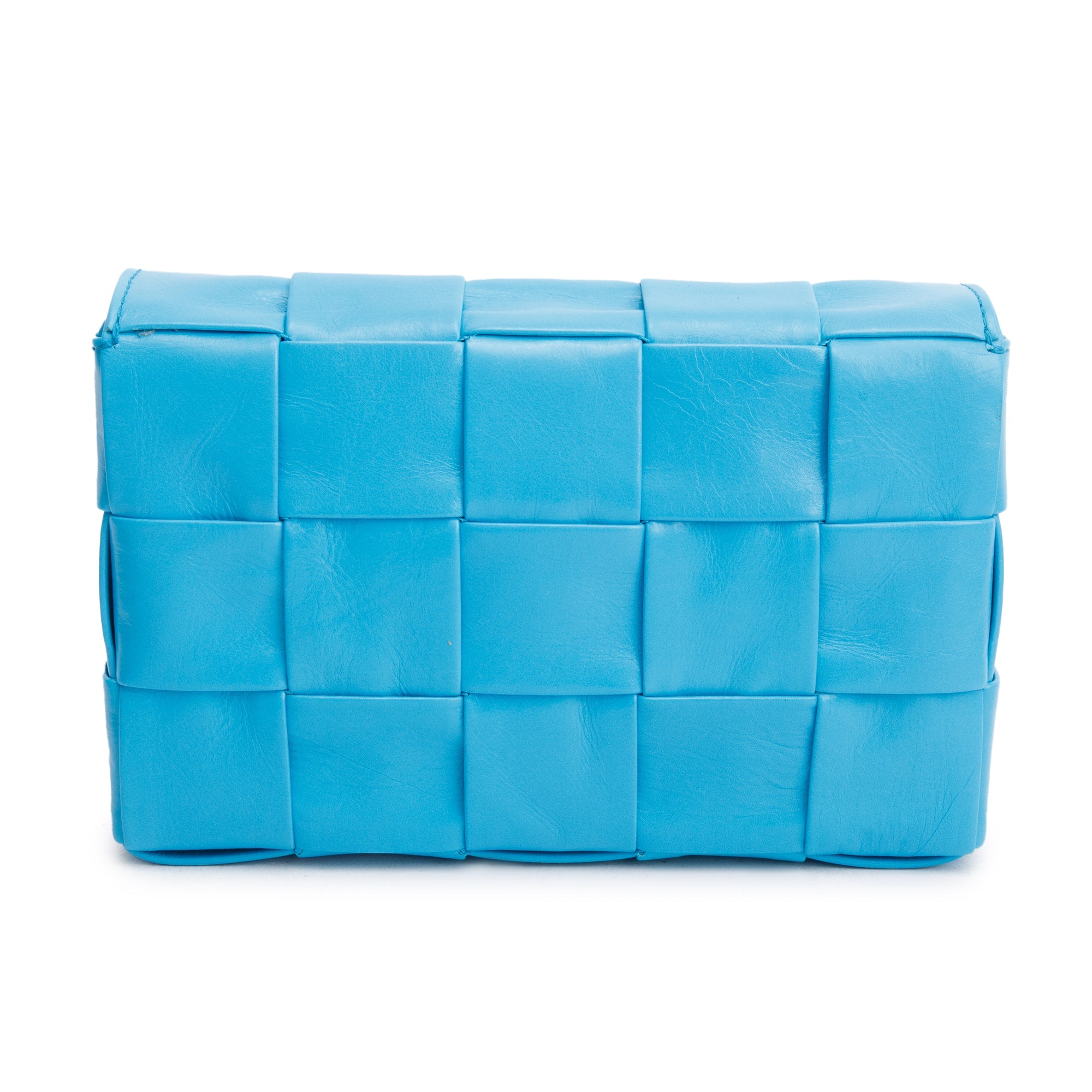 Bottega Veneta Blue Leather Intrecciato Small Cassette Bag