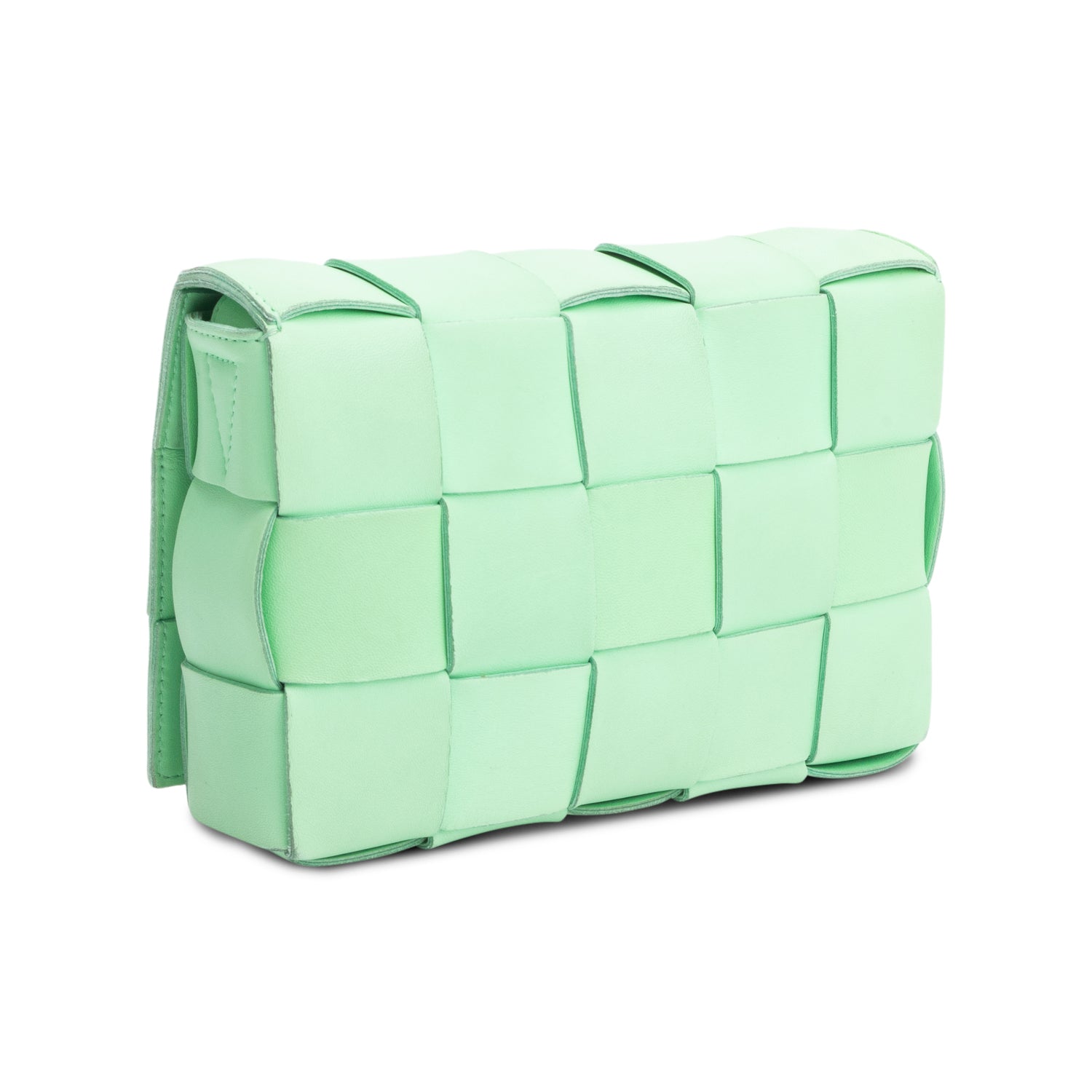 Bottega Veneta Green Leather Intrecciato Classic Cassette Bag