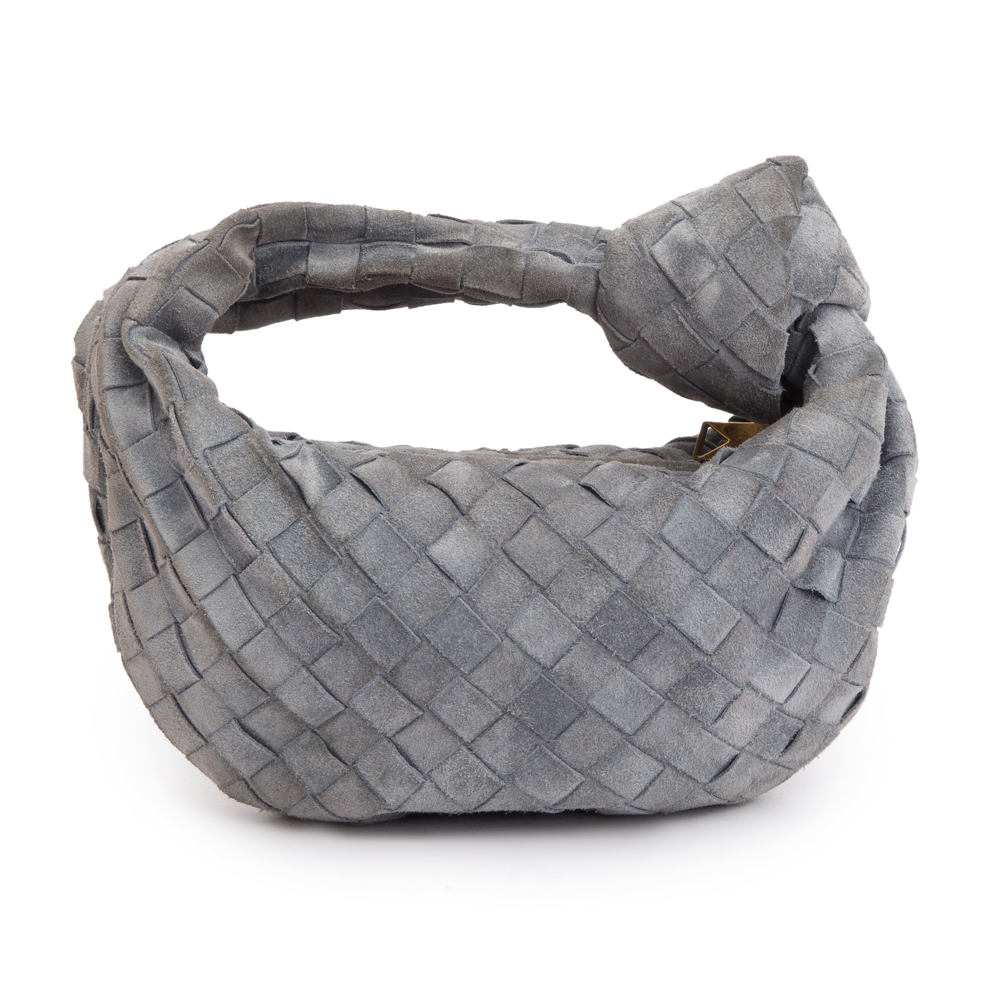 Bottega Veneta Grey Suede Intrecciato Leather Mini Jodie Bag