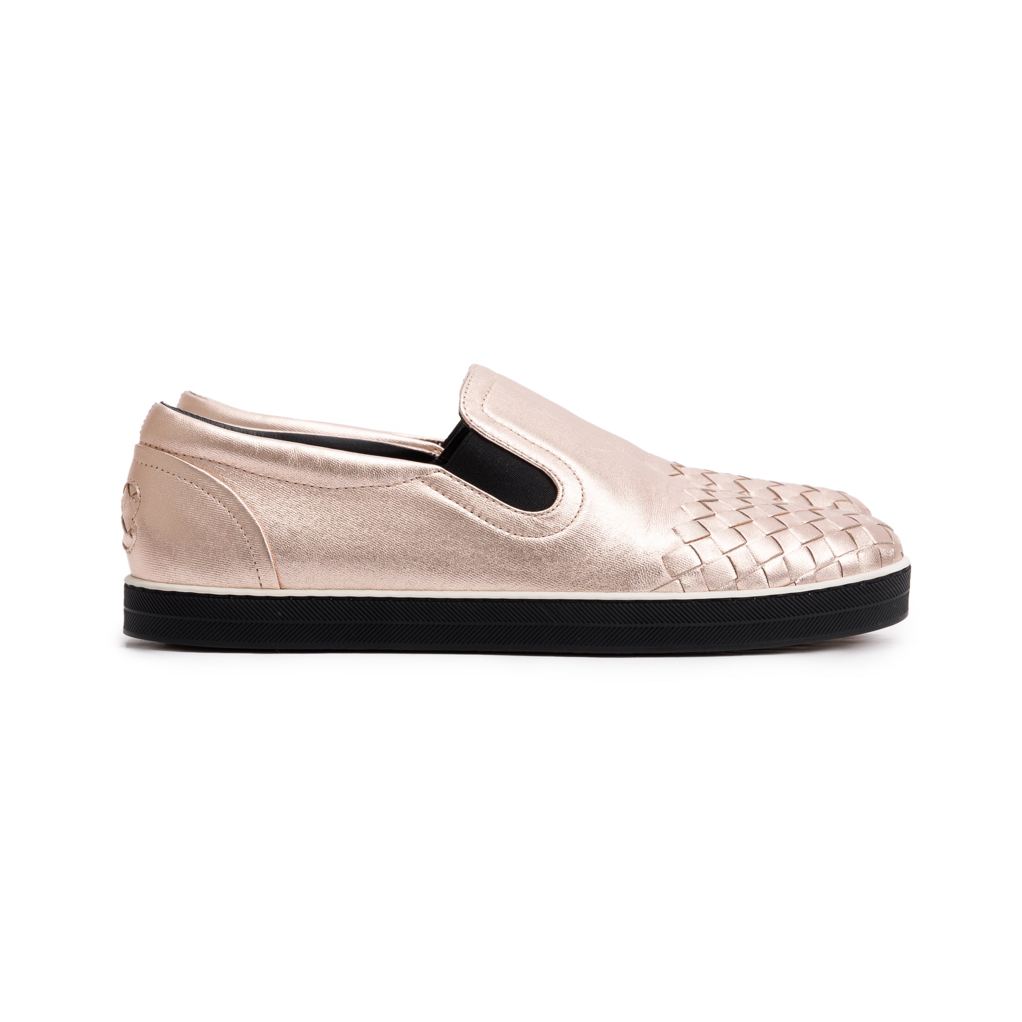 Bottega Veneta Metallic Pink Nappa Intrecciato Leather Slip On Sneakers, Size 39