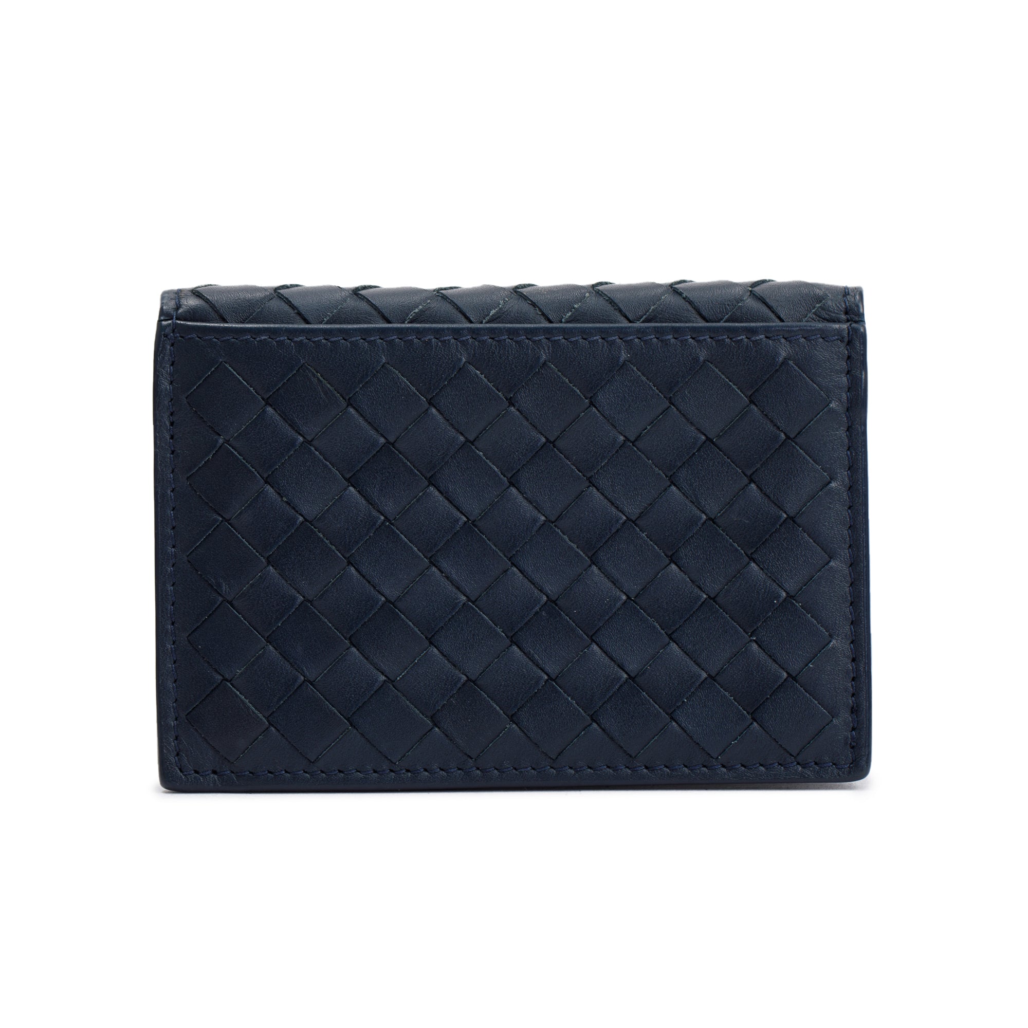 Bottega Veneta Navy Intrecciato Leather Flap Card Case w/ Box