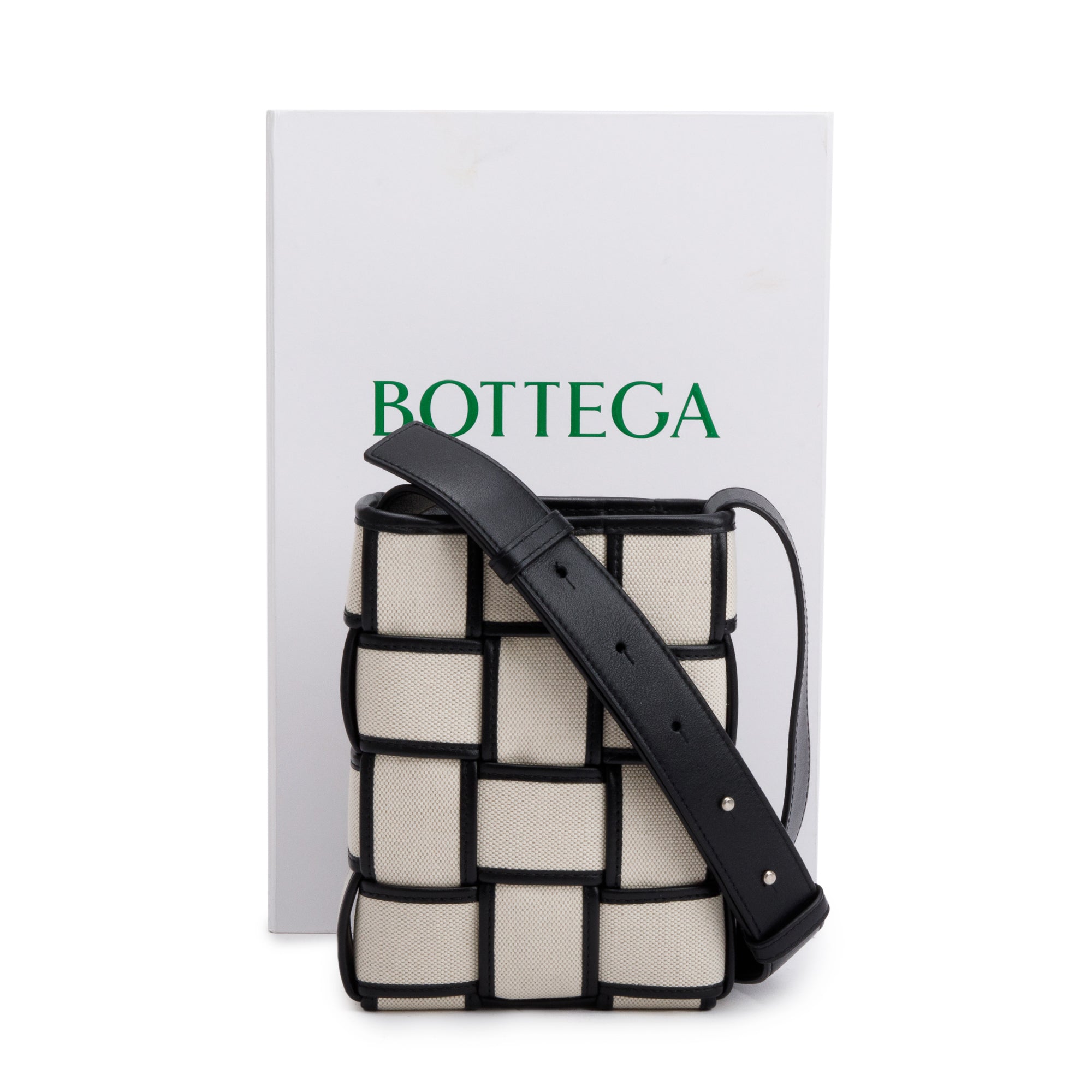 Bottega Veneta Neutral Intrecciato Canvas Leather Trim Small Cassette Bucket Bag w/ Box