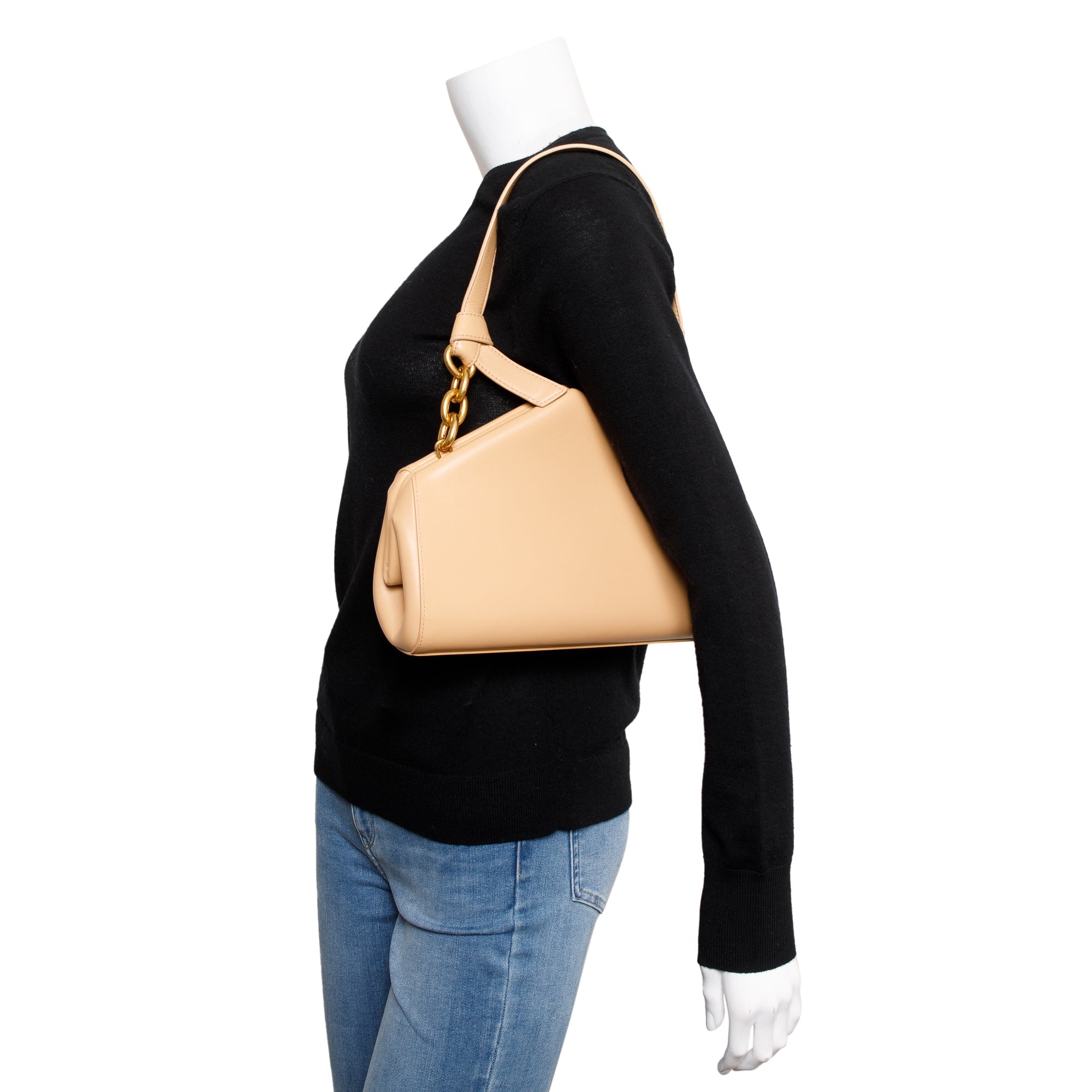 Bottega Veneta Neutral Leather The Tip Handle Bag