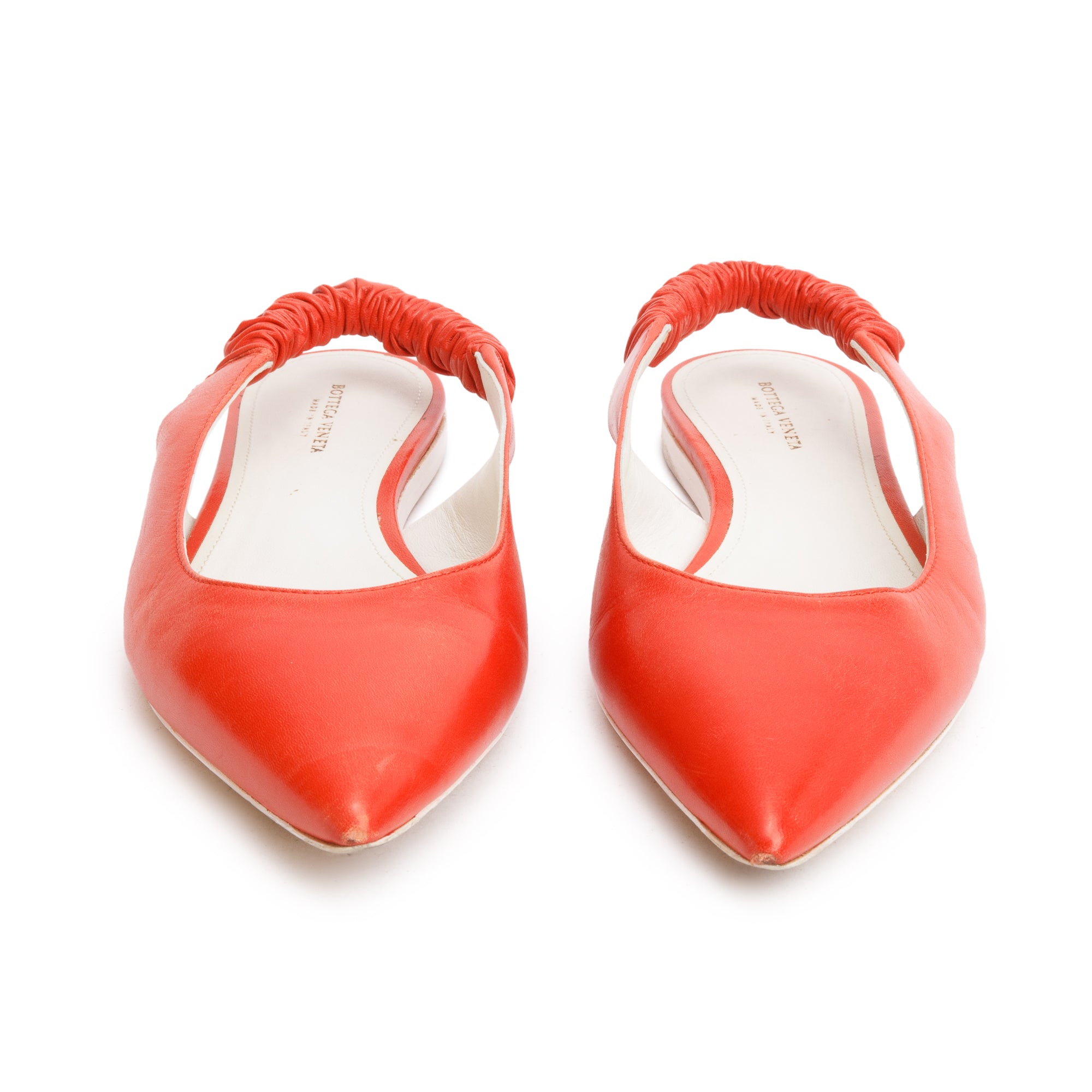 Bottega Veneta Orange Leather Slingback Ballerina Flats, Size 38.5 w/ Box