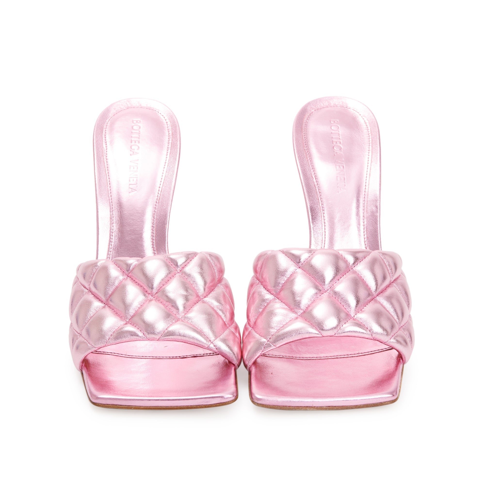 Bottega Veneta Pink Metallic Lambskin Leather Padded Sandals, Size 38 w/ Box