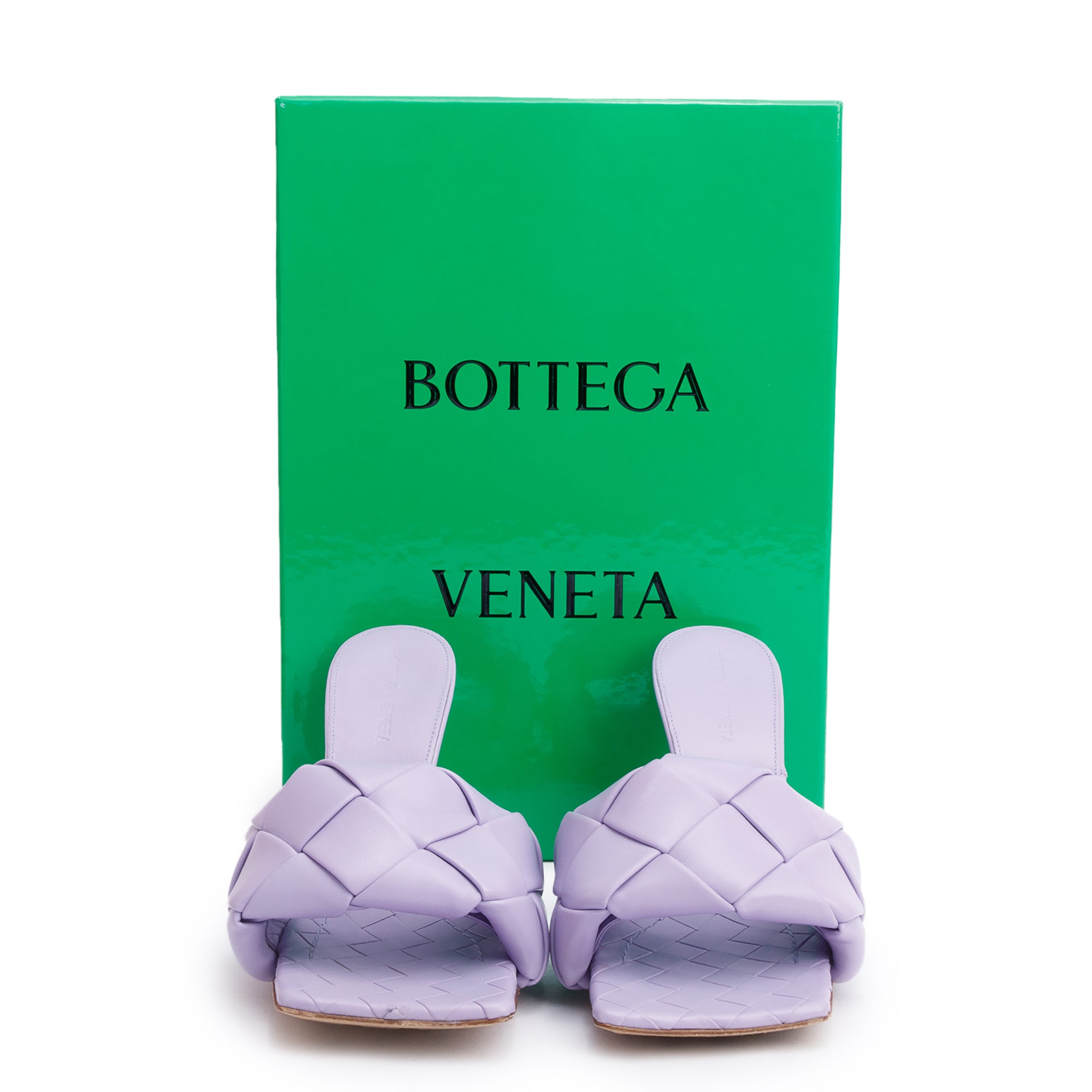 Bottega Veneta Purple Lambskin Leather Padded Lido Mule Sandals, Size 37.5 w/ Box