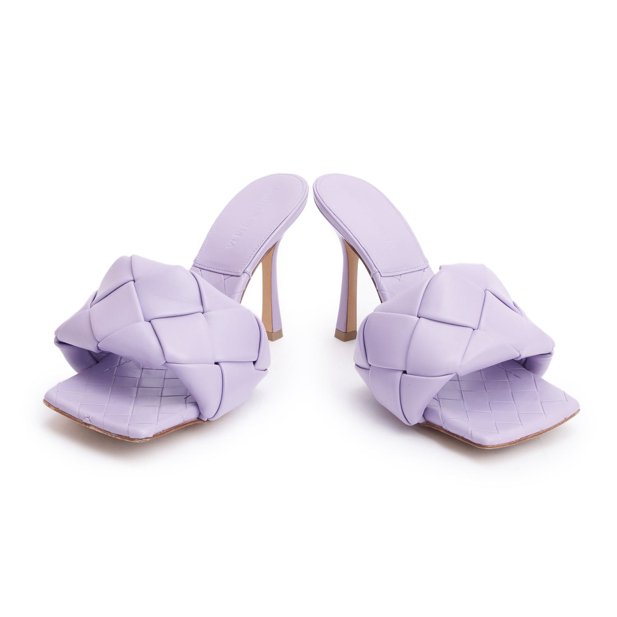 Bottega Veneta Purple Lambskin Leather Padded Lido Mule Sandals, Size 37.5 w/ Box