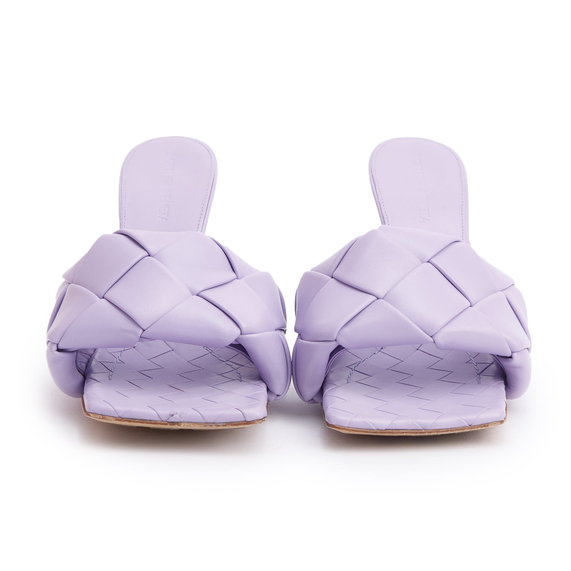 Bottega Veneta Purple Lambskin Leather Padded Lido Mule Sandals, Size 37.5 w/ Box