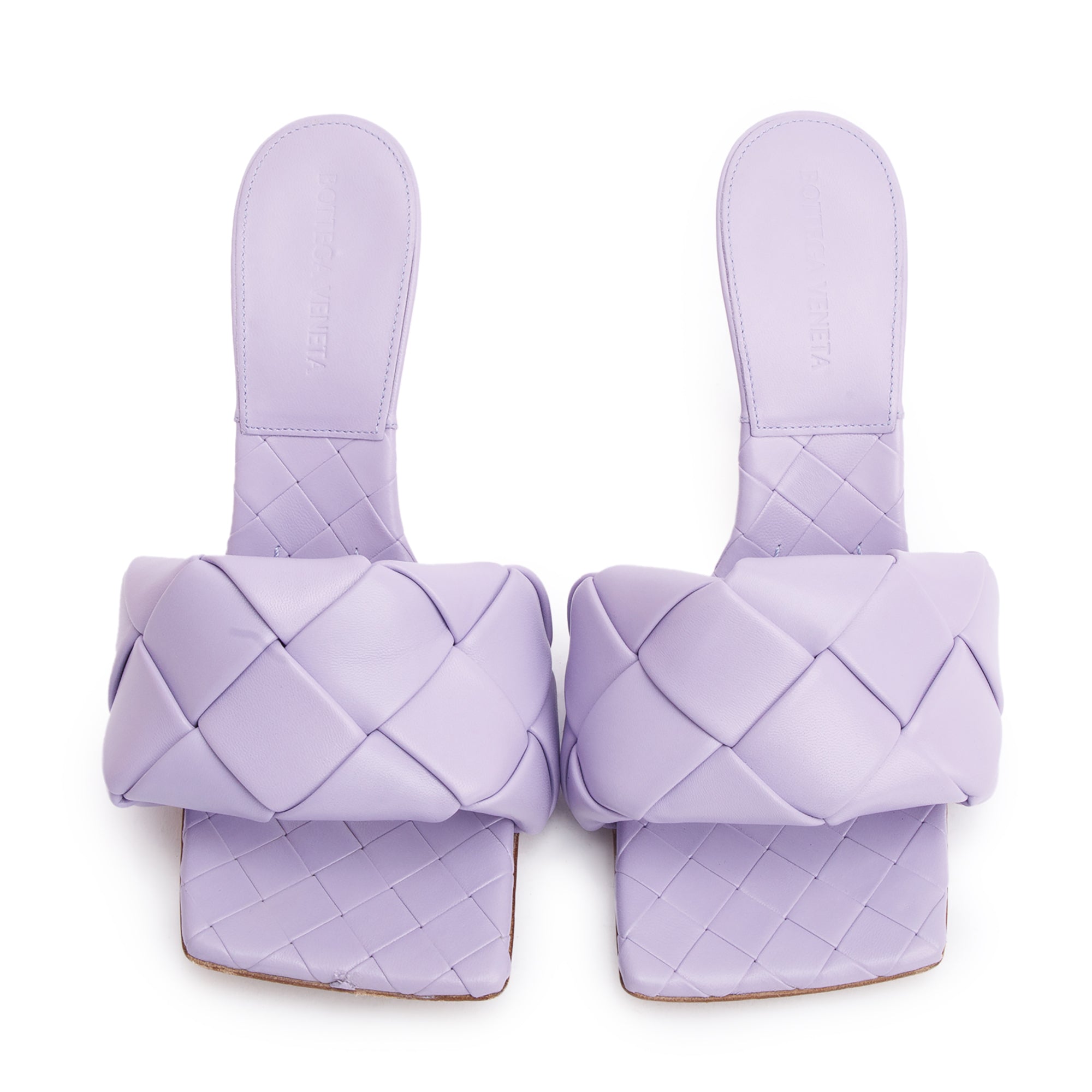 Bottega Veneta Purple Lambskin Leather Padded Lido Mule Sandals, Size 37.5 w/ Box