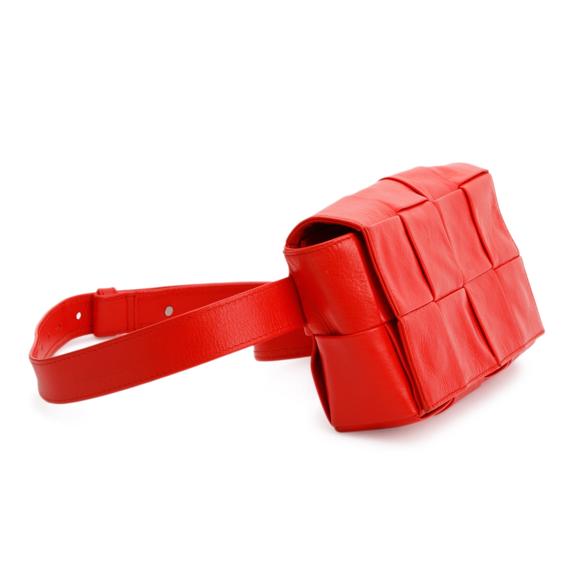 Bottega Veneta Red Calfskin Intrecciato Cassette Belt Bag
