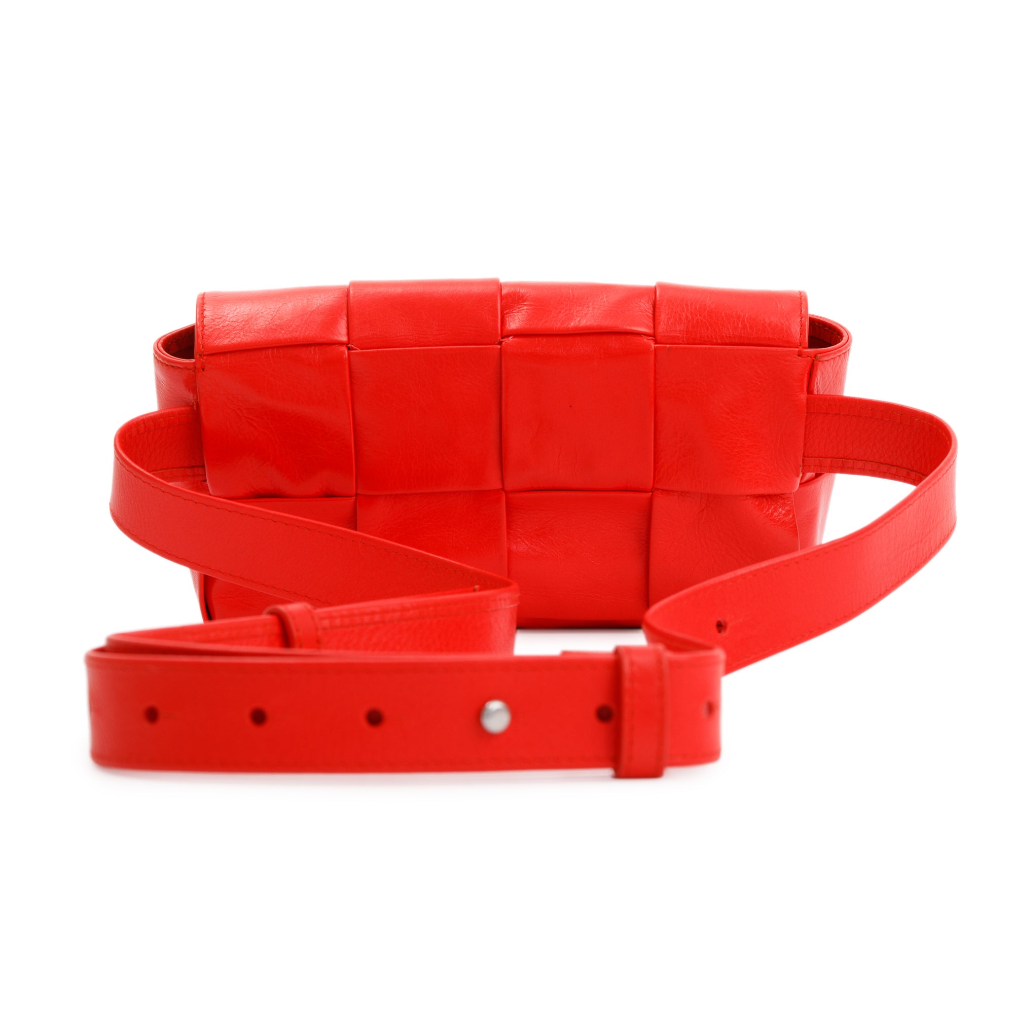 Bottega Veneta Red Calfskin Intrecciato Cassette Belt Bag