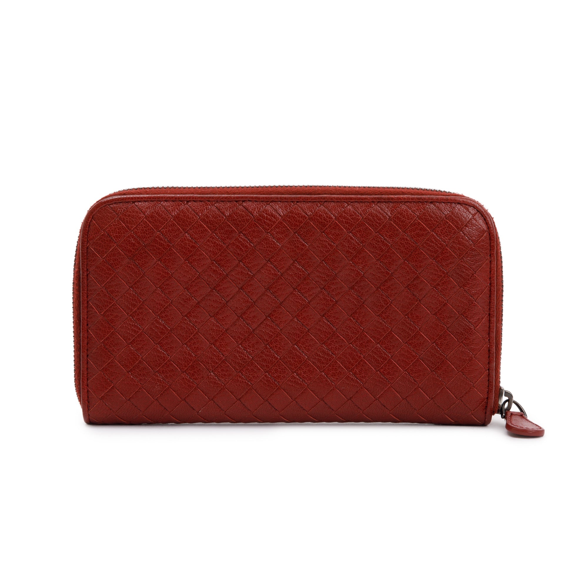 Bottega Veneta Red Intrecciato Leather Zip Around Wallet