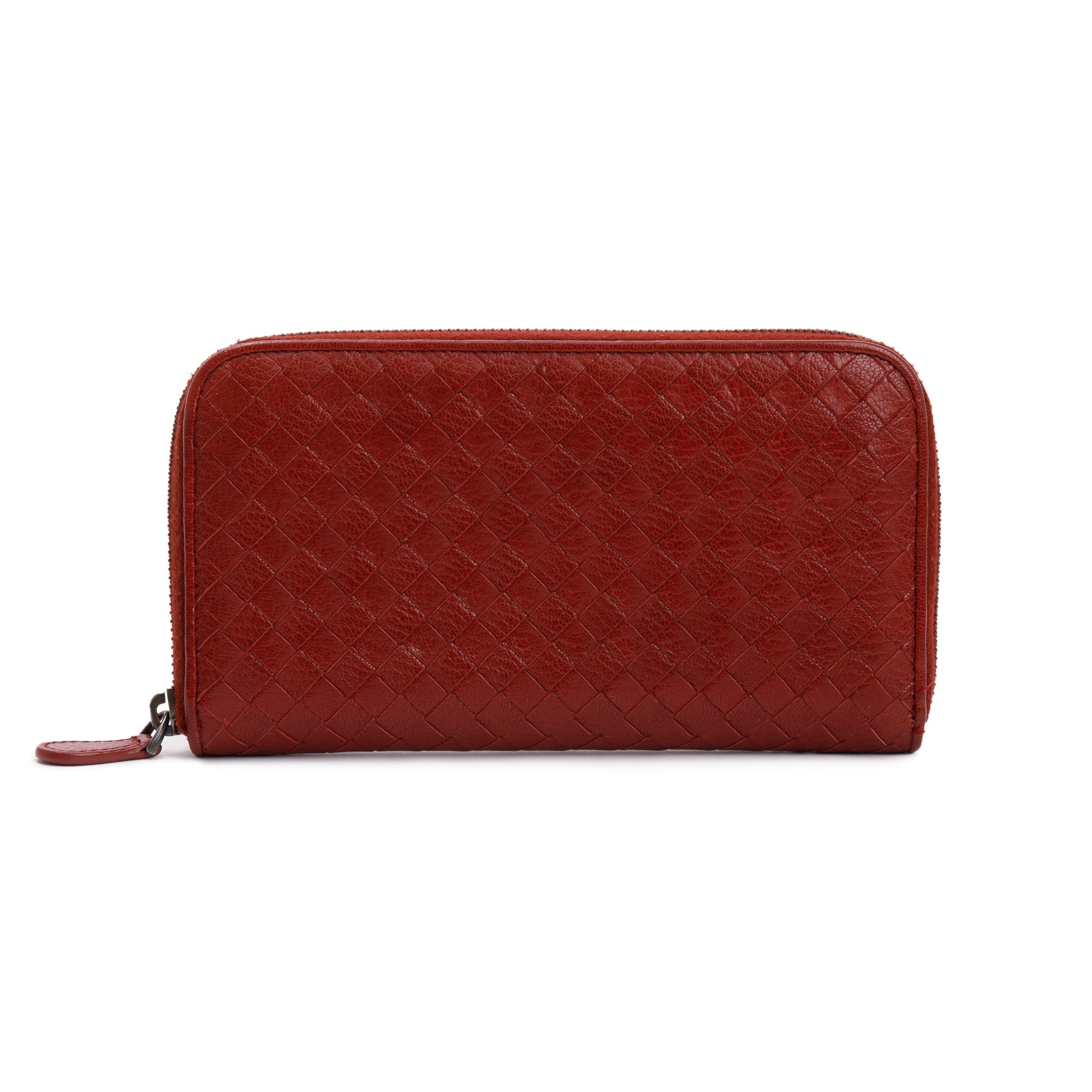 Bottega Veneta Red Intrecciato Leather Zip Around Wallet