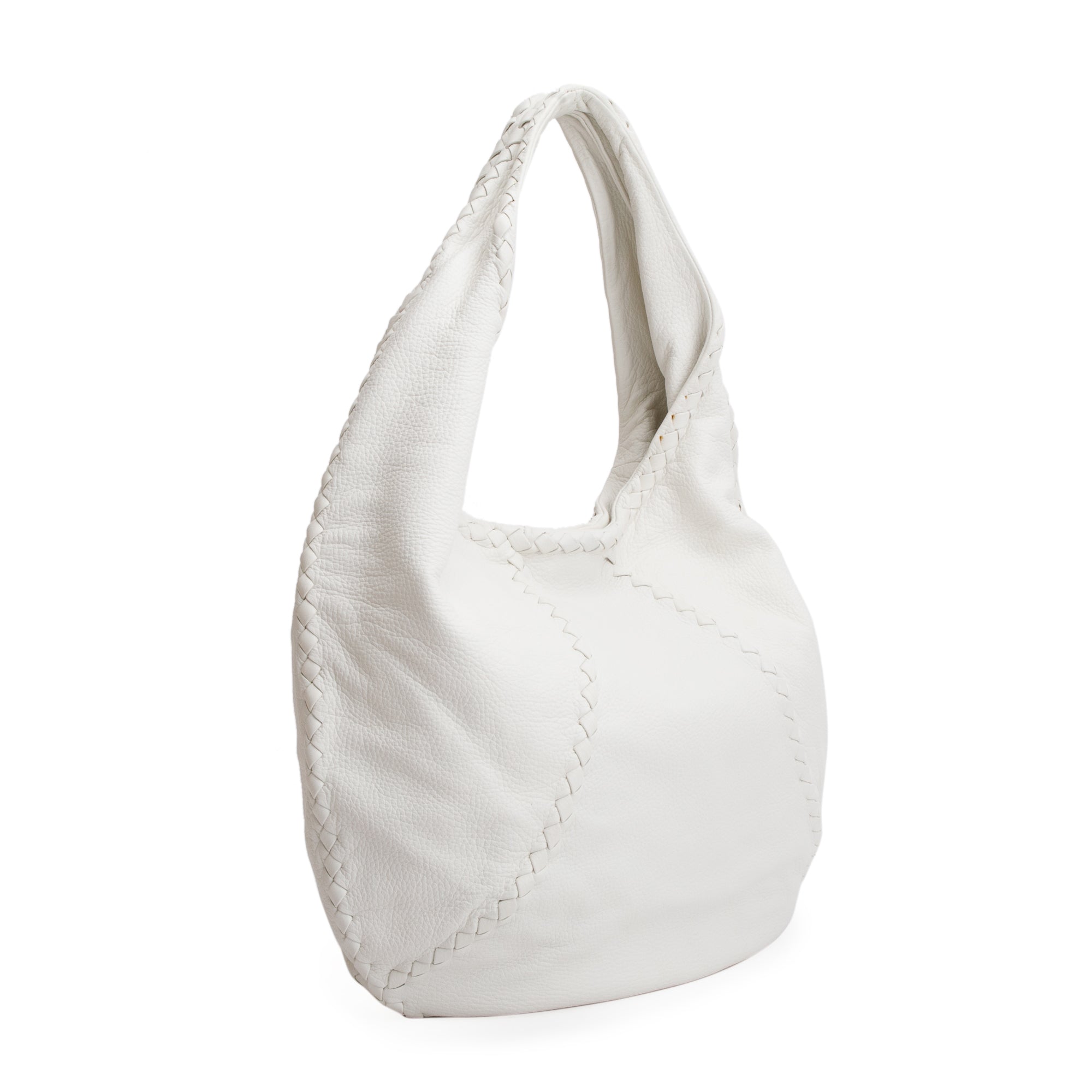 Bottega Veneta White Intrecciato Leather Cervo Hobo