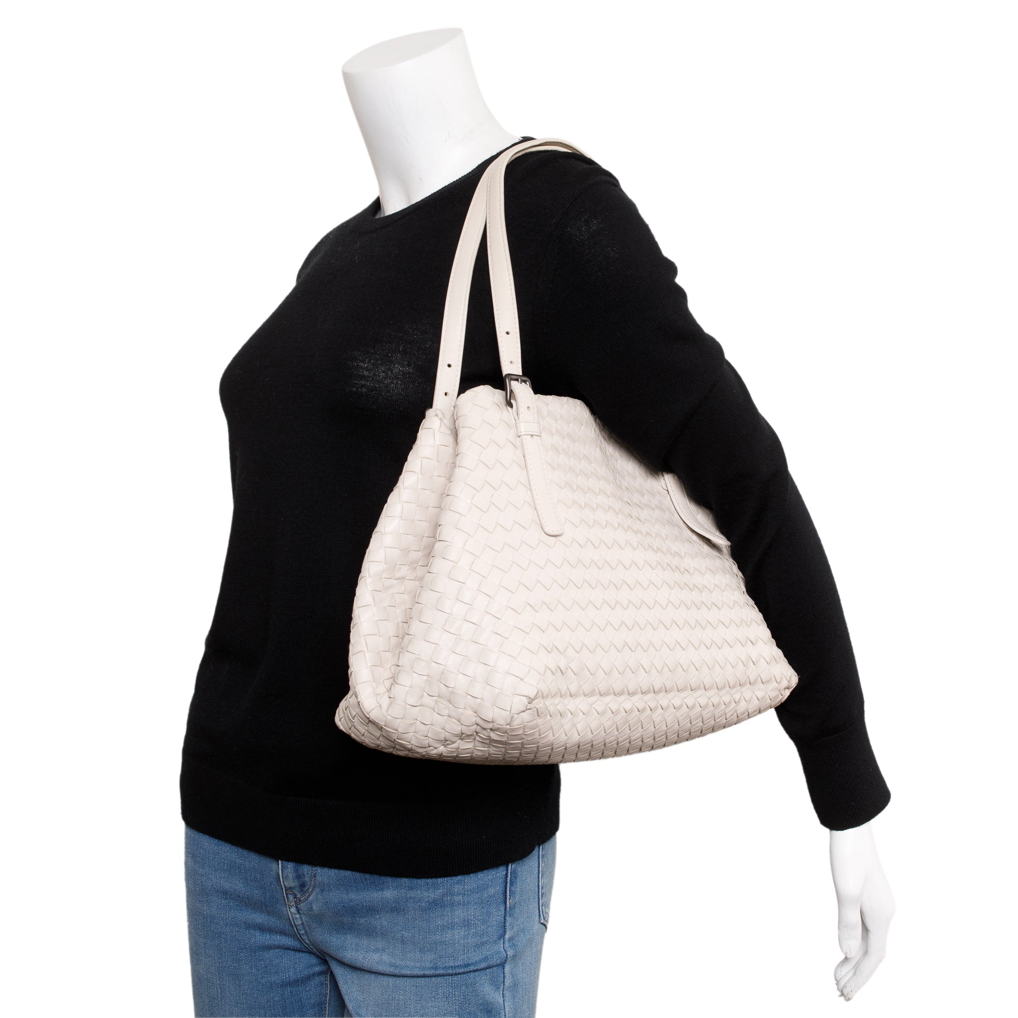 Bottega Veneta White Intrecciato Leather Medium Cesta Tote